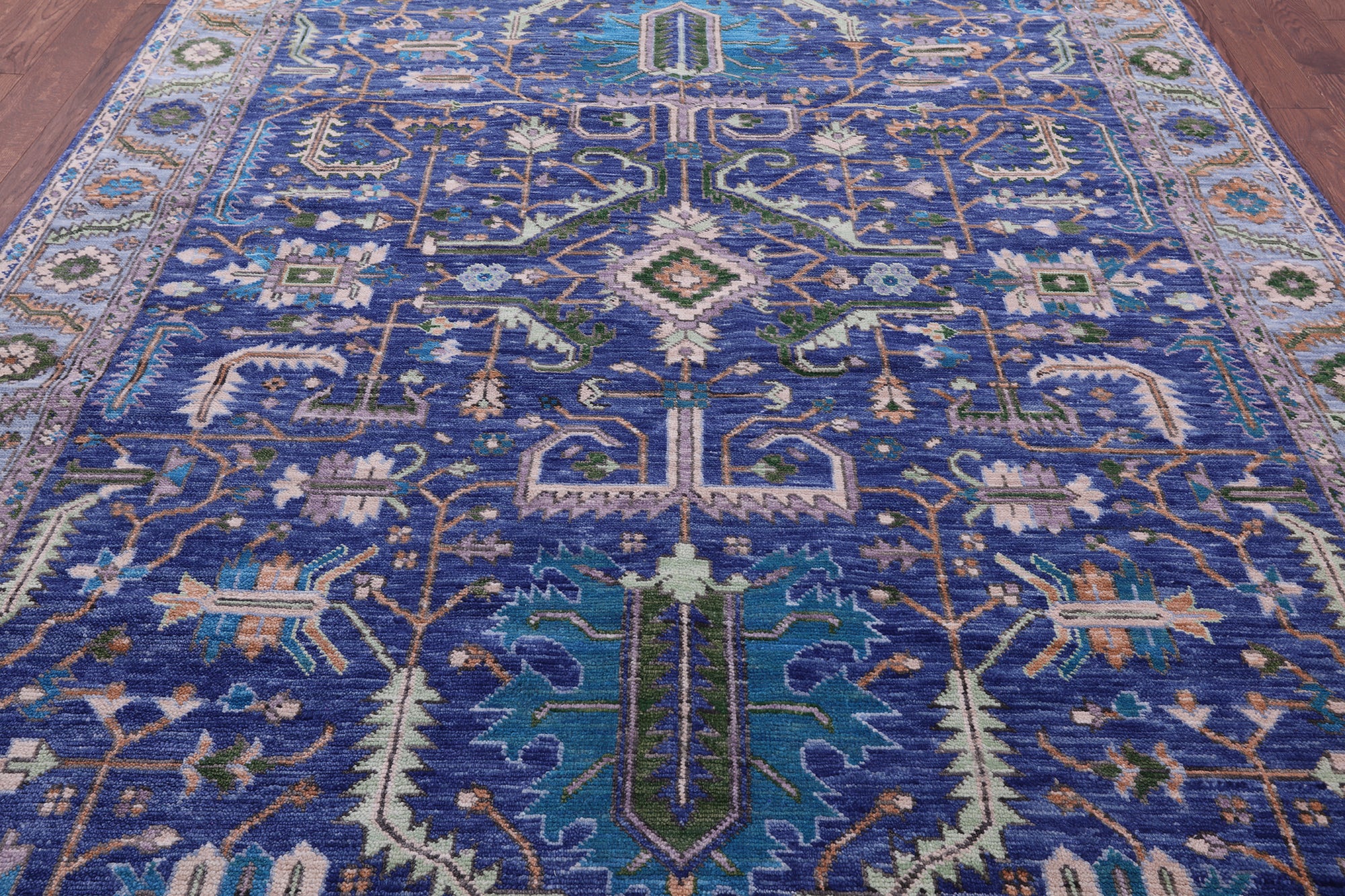 Blue Persian Fine Serapi Hand Knotted Wool Rug - 8' 0" X 10' 4" - Golden Nile