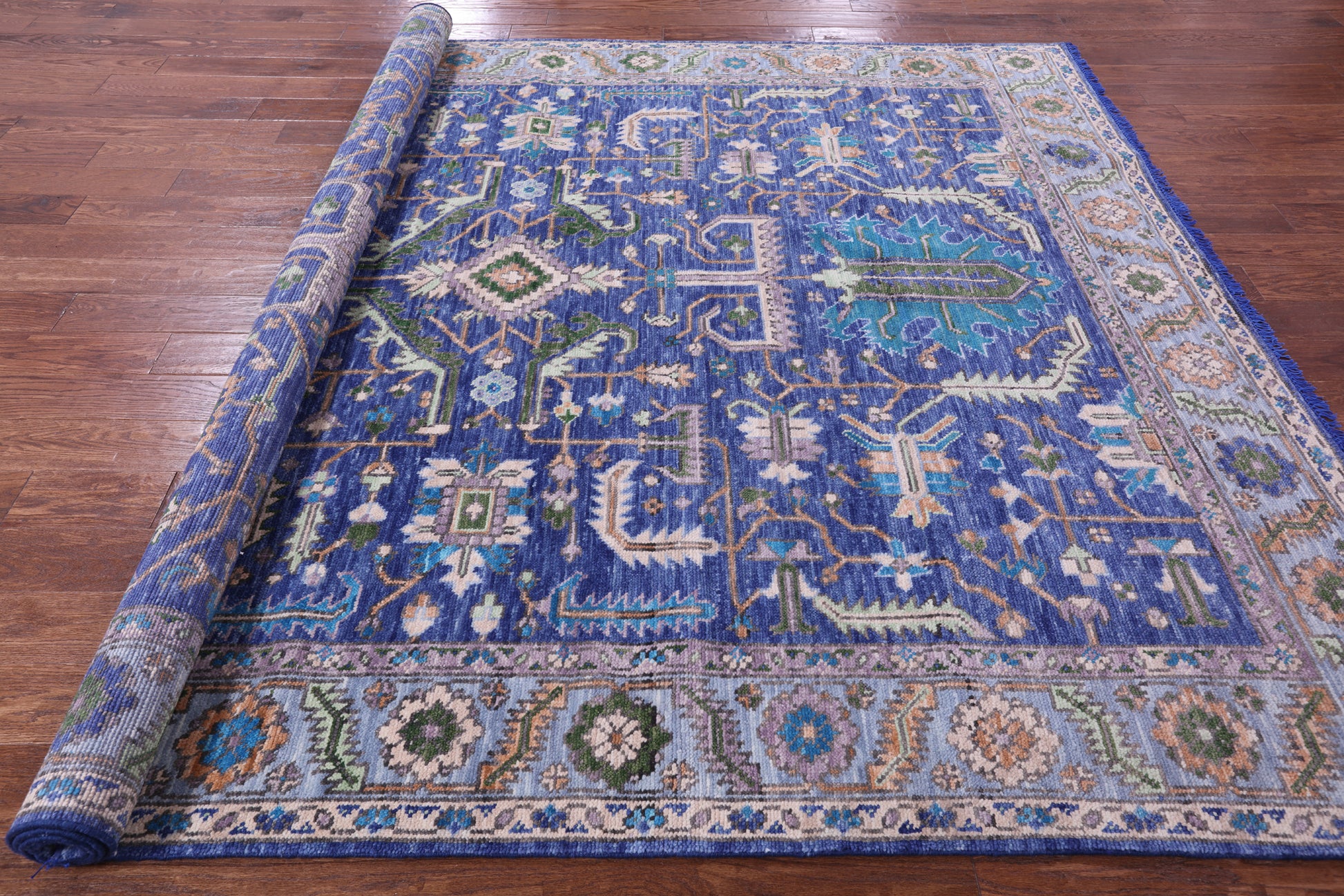 Blue Persian Fine Serapi Hand Knotted Wool Rug - 8' 0" X 10' 4" - Golden Nile