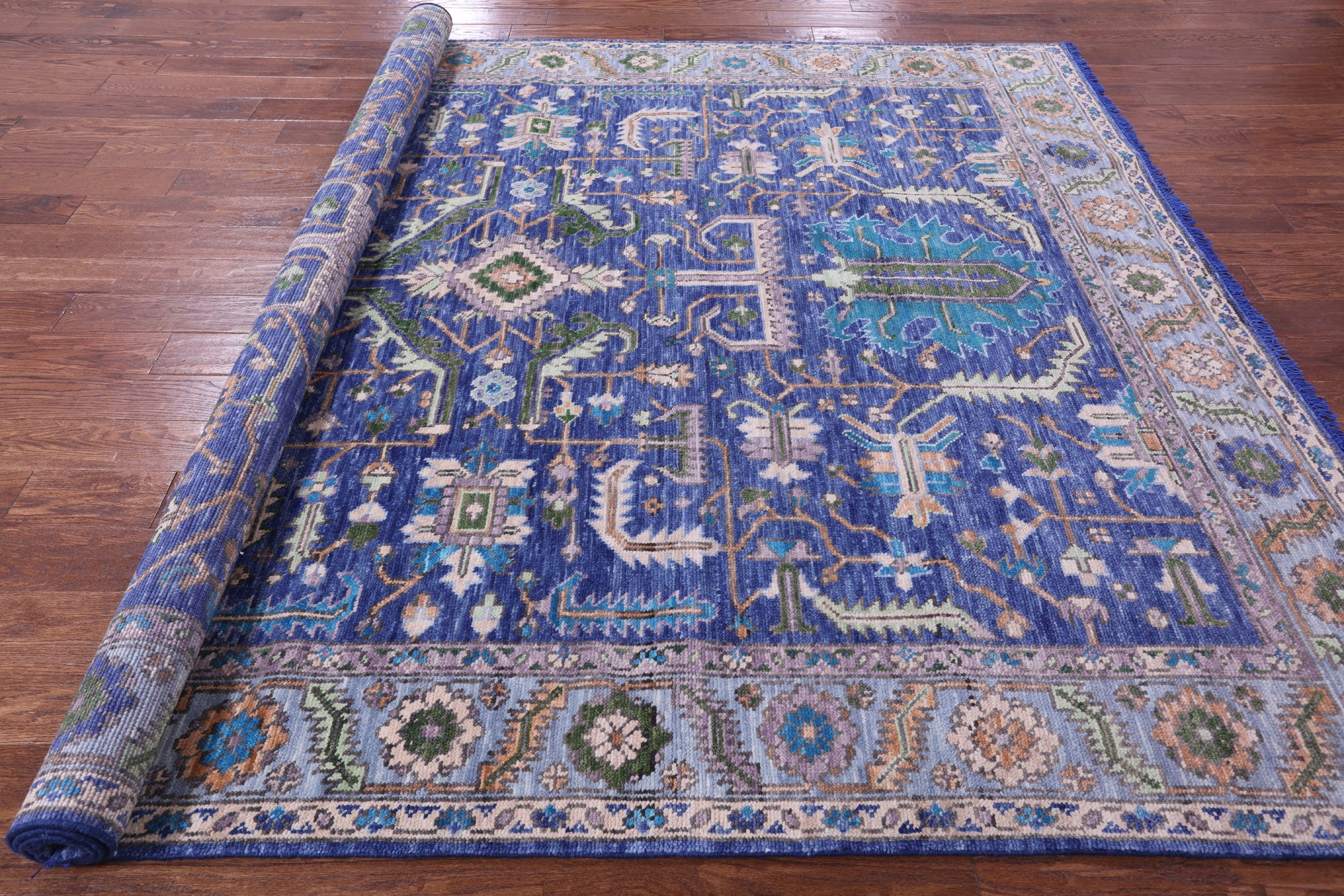 Blue Persian Fine Serapi Hand Knotted Wool Rug - 8' 0" X 10' 4" - Golden Nile