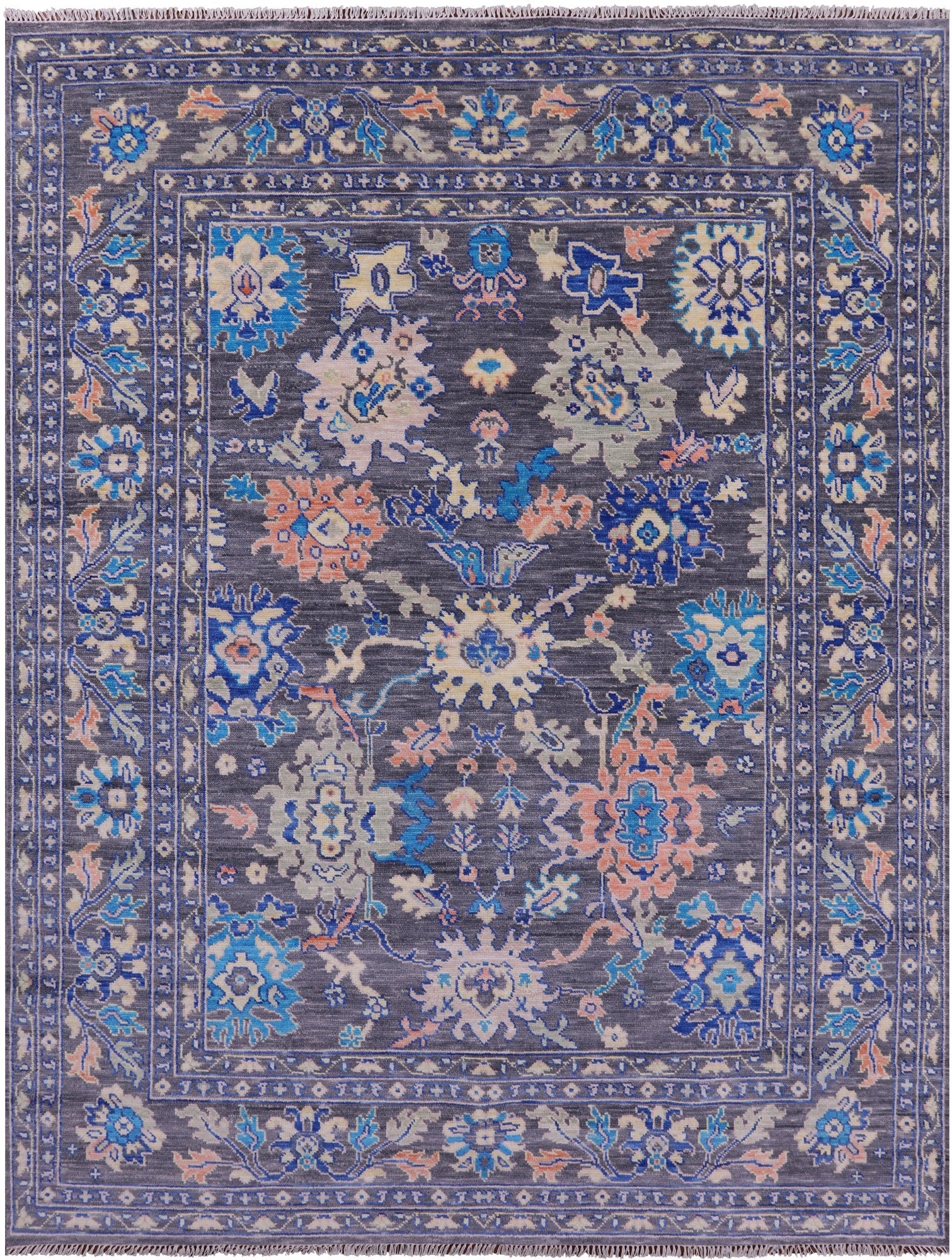 Grey Turkish Oushak Hand Knotted Wool Rug - 8' 1" X 10' 6" - Golden Nile