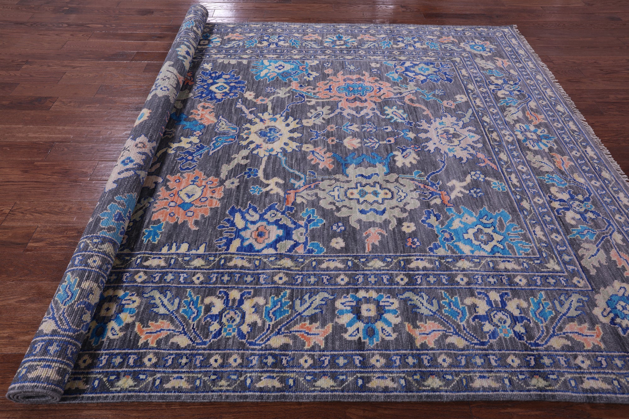 Grey Turkish Oushak Hand Knotted Wool Rug - 8' 1" X 10' 6" - Golden Nile