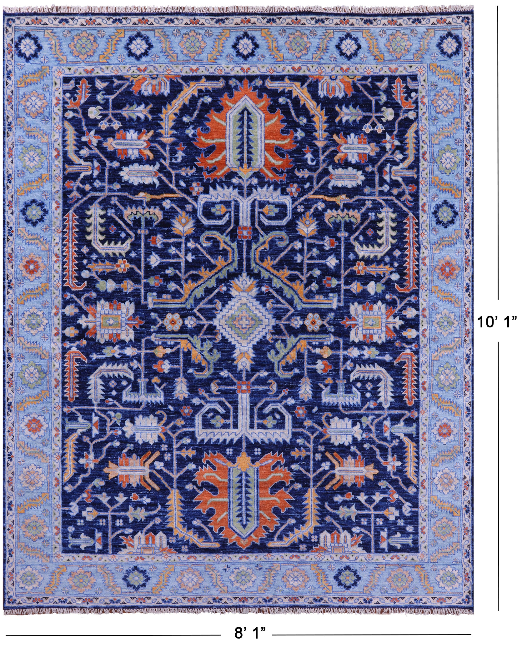 Blue Persian Fine Serapi Hand Knotted Wool Rug - 8' 1" X 10' 1" - Golden Nile