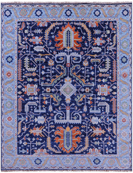 Blue Persian Fine Serapi Hand Knotted Wool Rug - 8' 1" X 10' 1" - Golden Nile