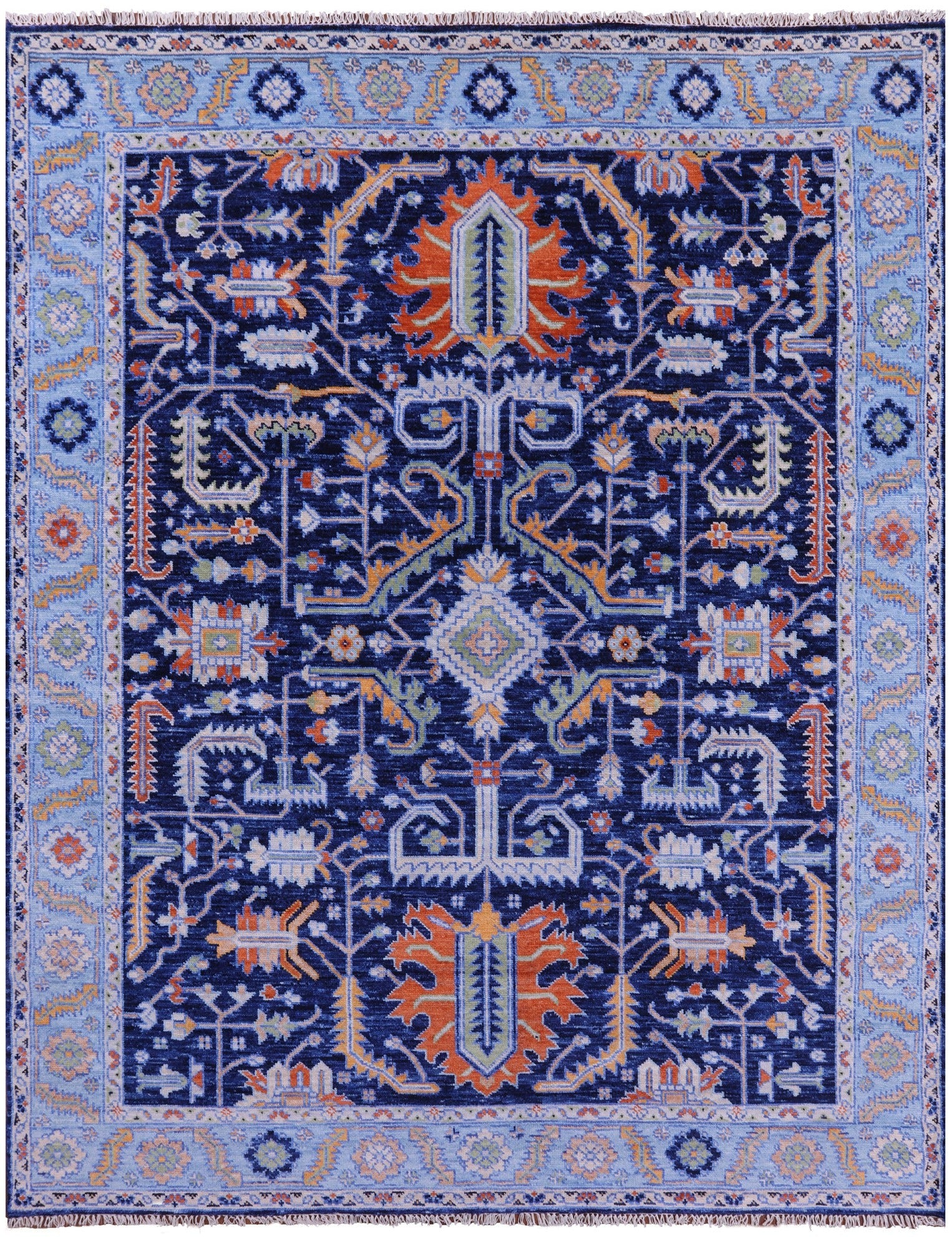 Blue Persian Fine Serapi Hand Knotted Wool Rug - 8' 1" X 10' 1" - Golden Nile