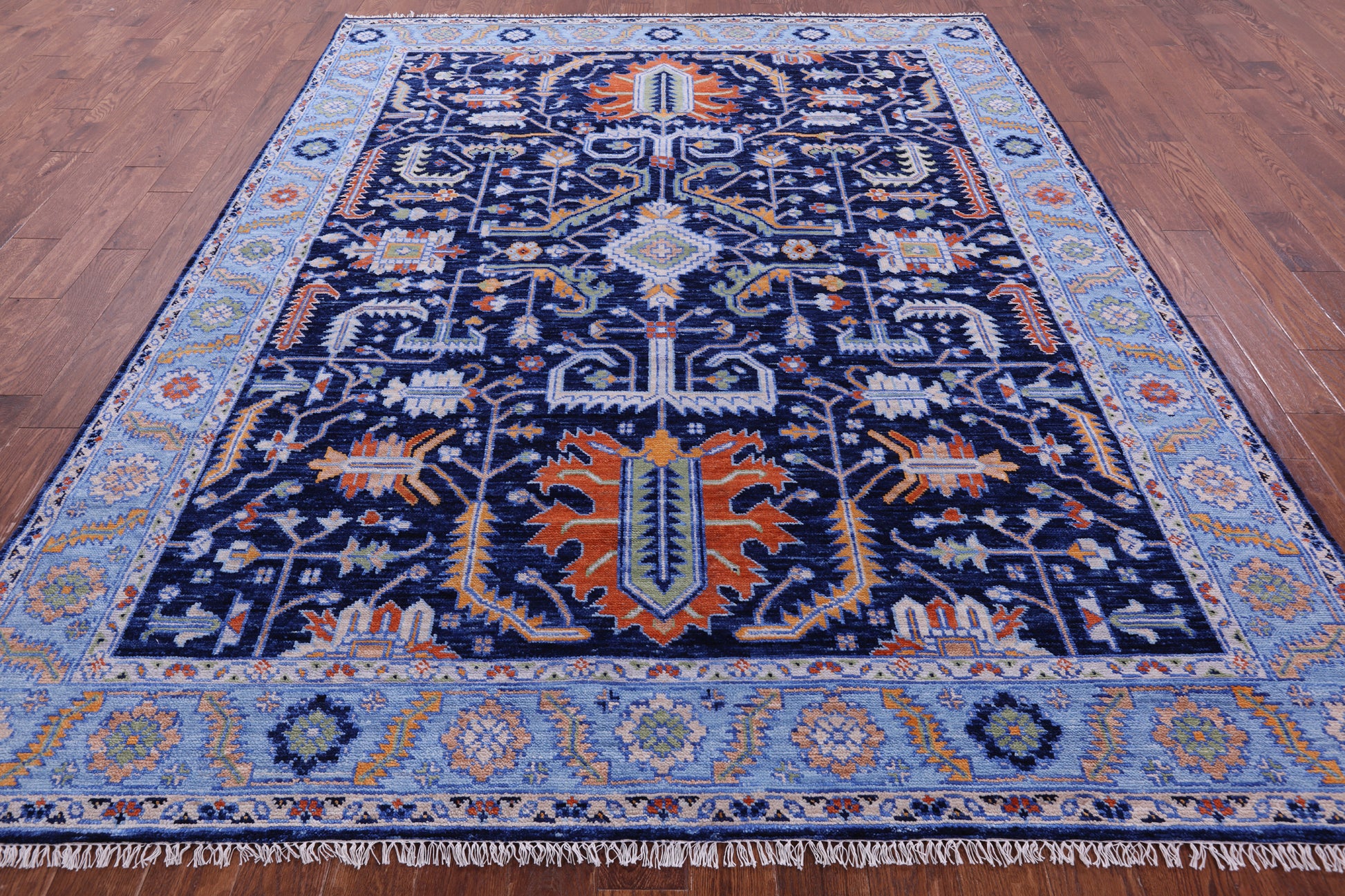 Blue Persian Fine Serapi Hand Knotted Wool Rug - 8' 1" X 10' 1" - Golden Nile