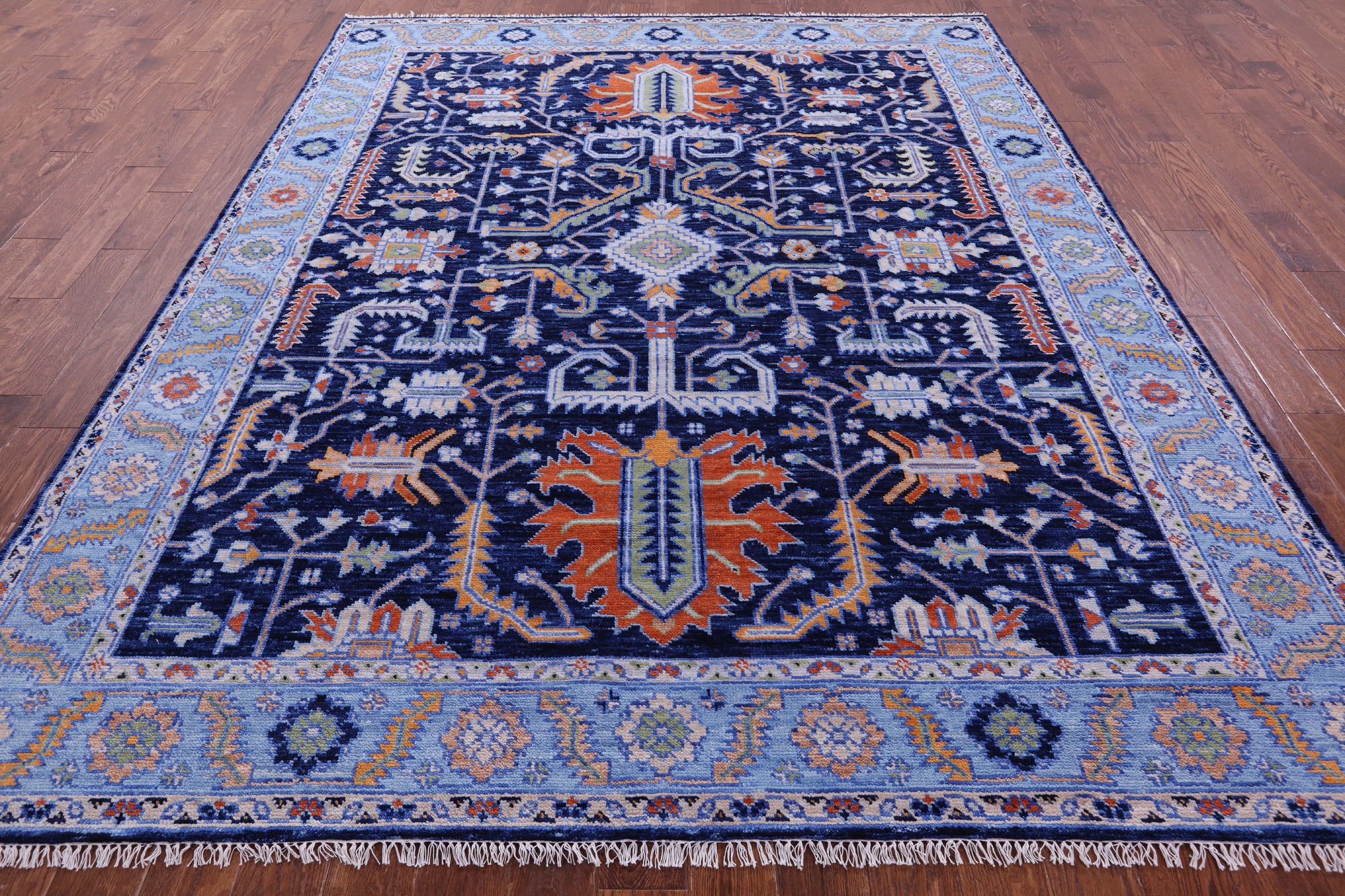 Blue Persian Fine Serapi Hand Knotted Wool Rug - 8' 1" X 10' 1" - Golden Nile