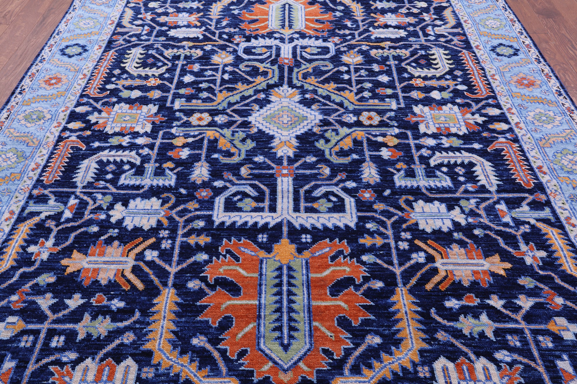 Blue Persian Fine Serapi Hand Knotted Wool Rug - 8' 1" X 10' 1" - Golden Nile