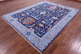 Blue Persian Fine Serapi Hand Knotted Wool Rug - 8' 1" X 10' 1" - Golden Nile