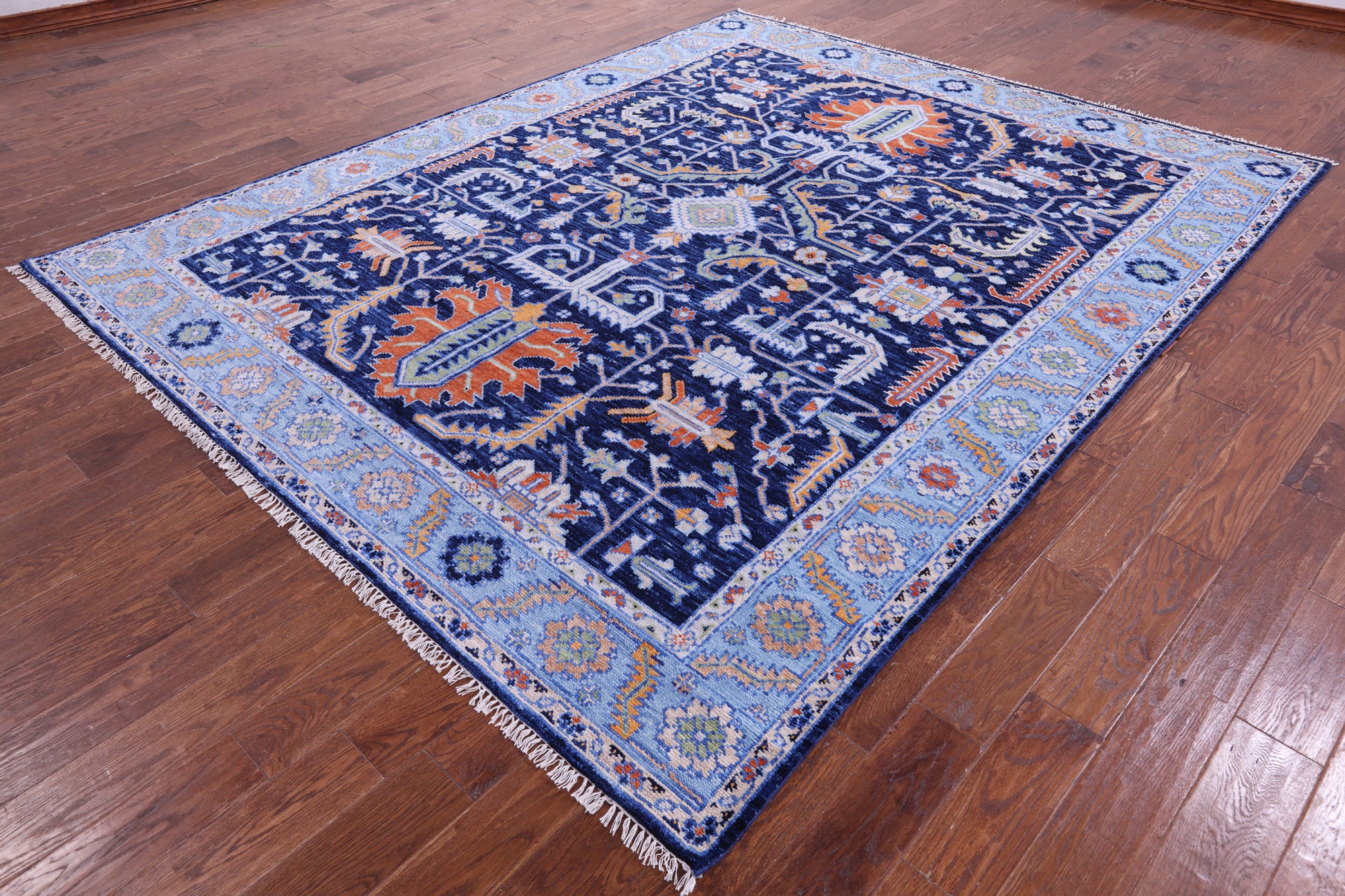 Blue Persian Fine Serapi Hand Knotted Wool Rug - 8' 1" X 10' 1" - Golden Nile