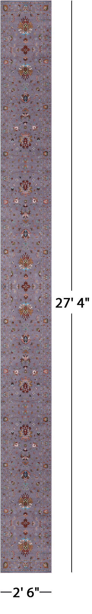 Grey Persian Tabriz Handmade Wool Runner Rug - 2' 6" X 27' 4" - Golden Nile