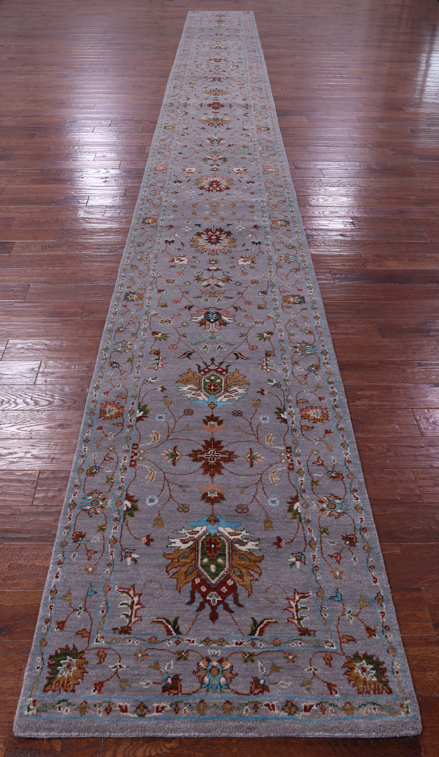 Grey Persian Tabriz Hand Knotted Wool Runner Rug - 2' 8" X 27' 4" - Golden Nile
