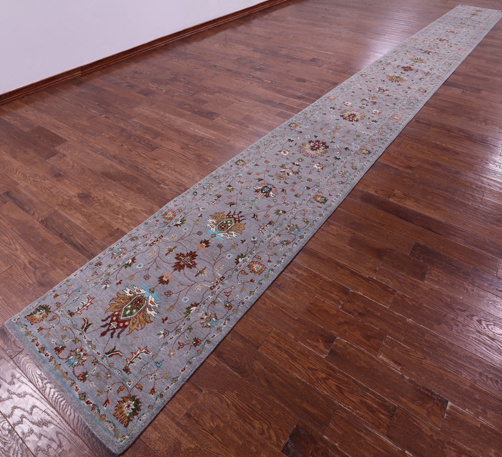 Grey Persian Tabriz Hand Knotted Wool Runner Rug - 2' 8" X 27' 4" - Golden Nile
