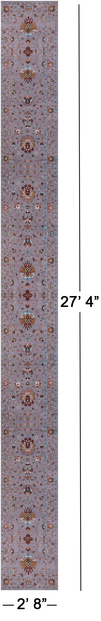 Grey Persian Tabriz Hand Knotted Wool Runner Rug - 2' 8" X 27' 4" - Golden Nile