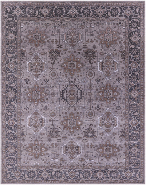 Grey Persian Fine Serapi Hand Knotted Wool & Silk Rug - 8' 2" X 10' 6" - Golden Nile