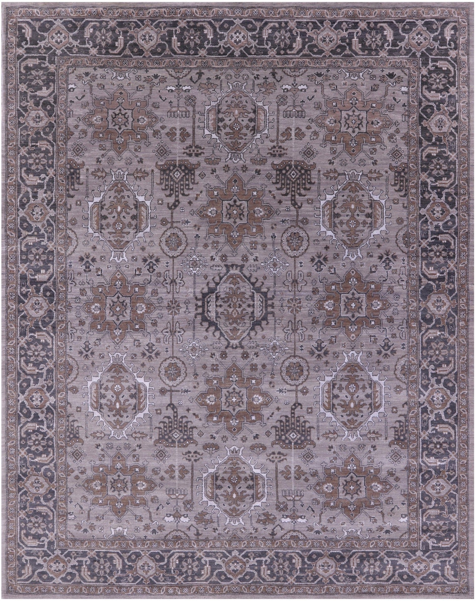 Grey Persian Fine Serapi Hand Knotted Wool & Silk Rug - 8' 2" X 10' 6" - Golden Nile