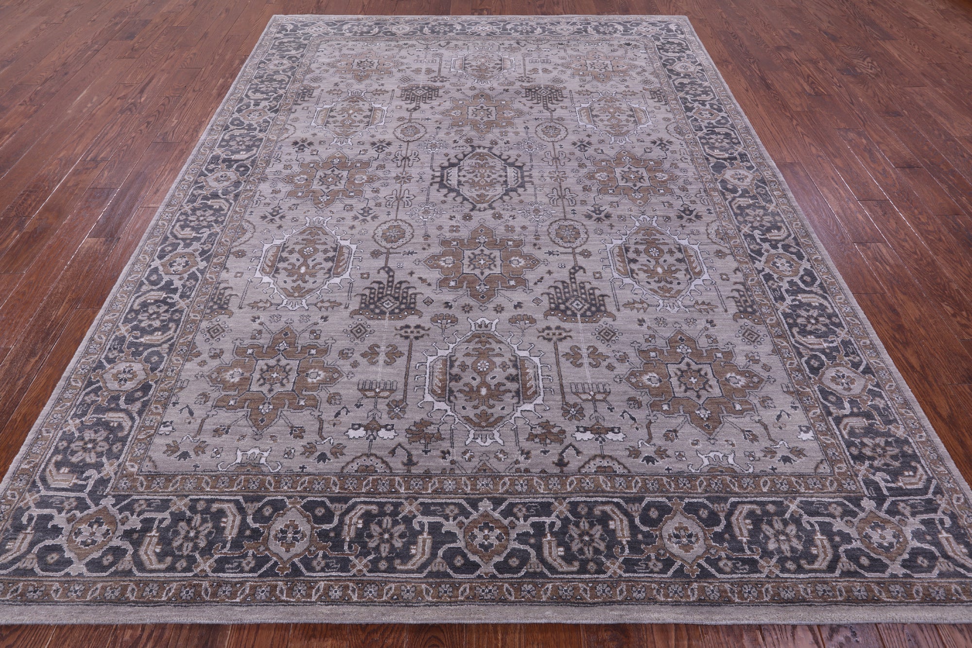 Grey Persian Fine Serapi Hand Knotted Wool & Silk Rug - 8' 2" X 10' 6" - Golden Nile