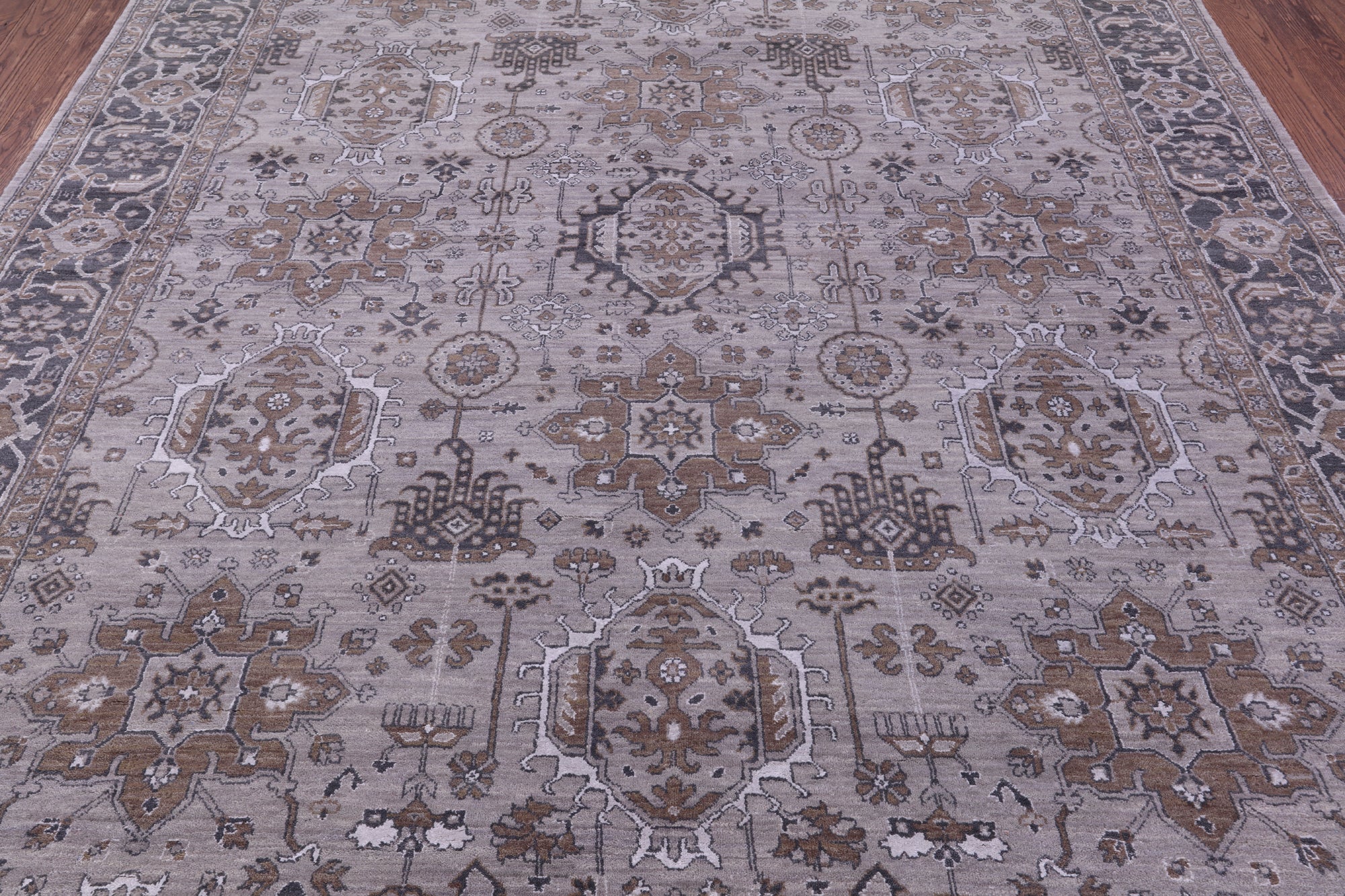 Grey Persian Fine Serapi Hand Knotted Wool & Silk Rug - 8' 2" X 10' 6" - Golden Nile