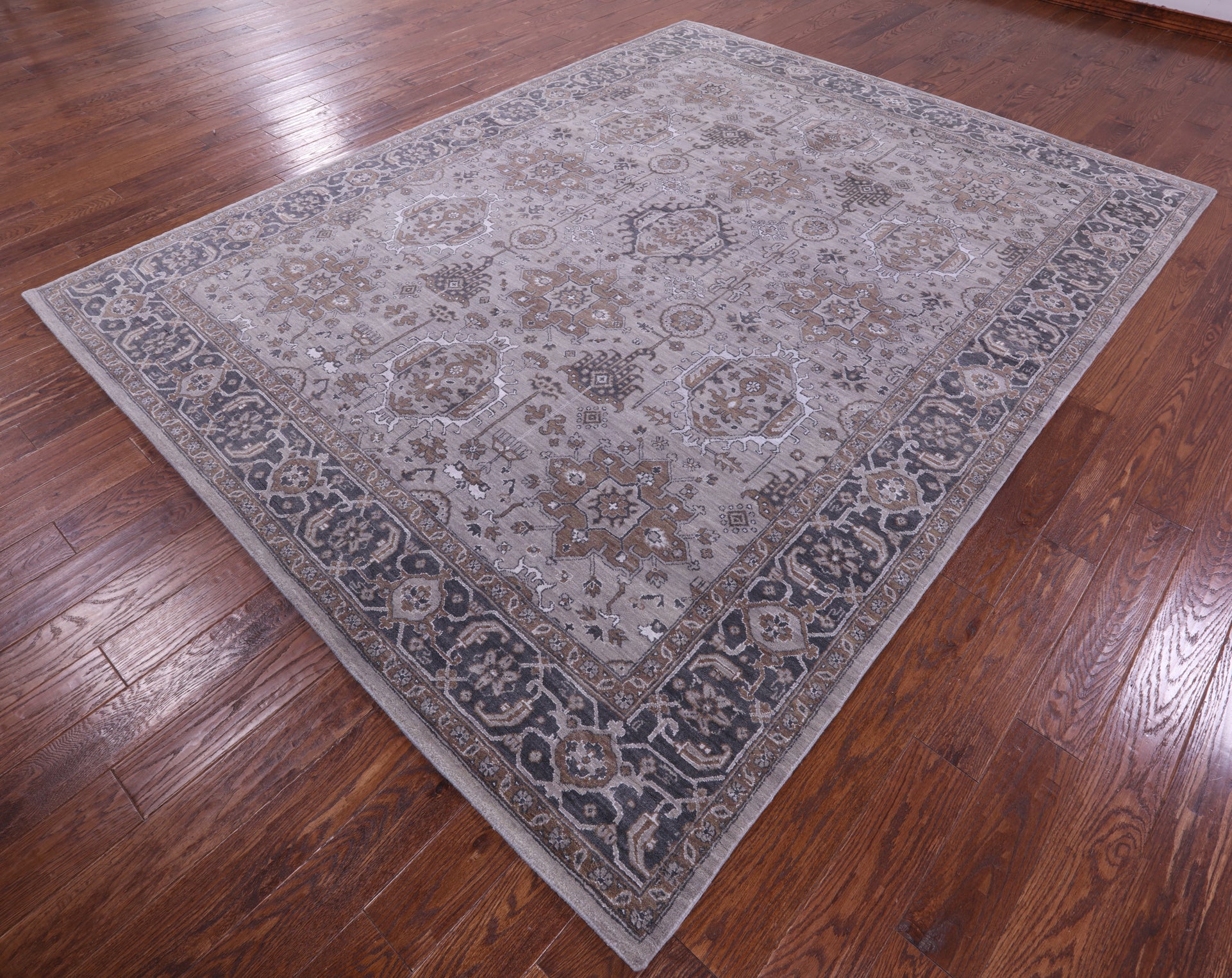 Grey Persian Fine Serapi Hand Knotted Wool & Silk Rug - 8' 2" X 10' 6" - Golden Nile