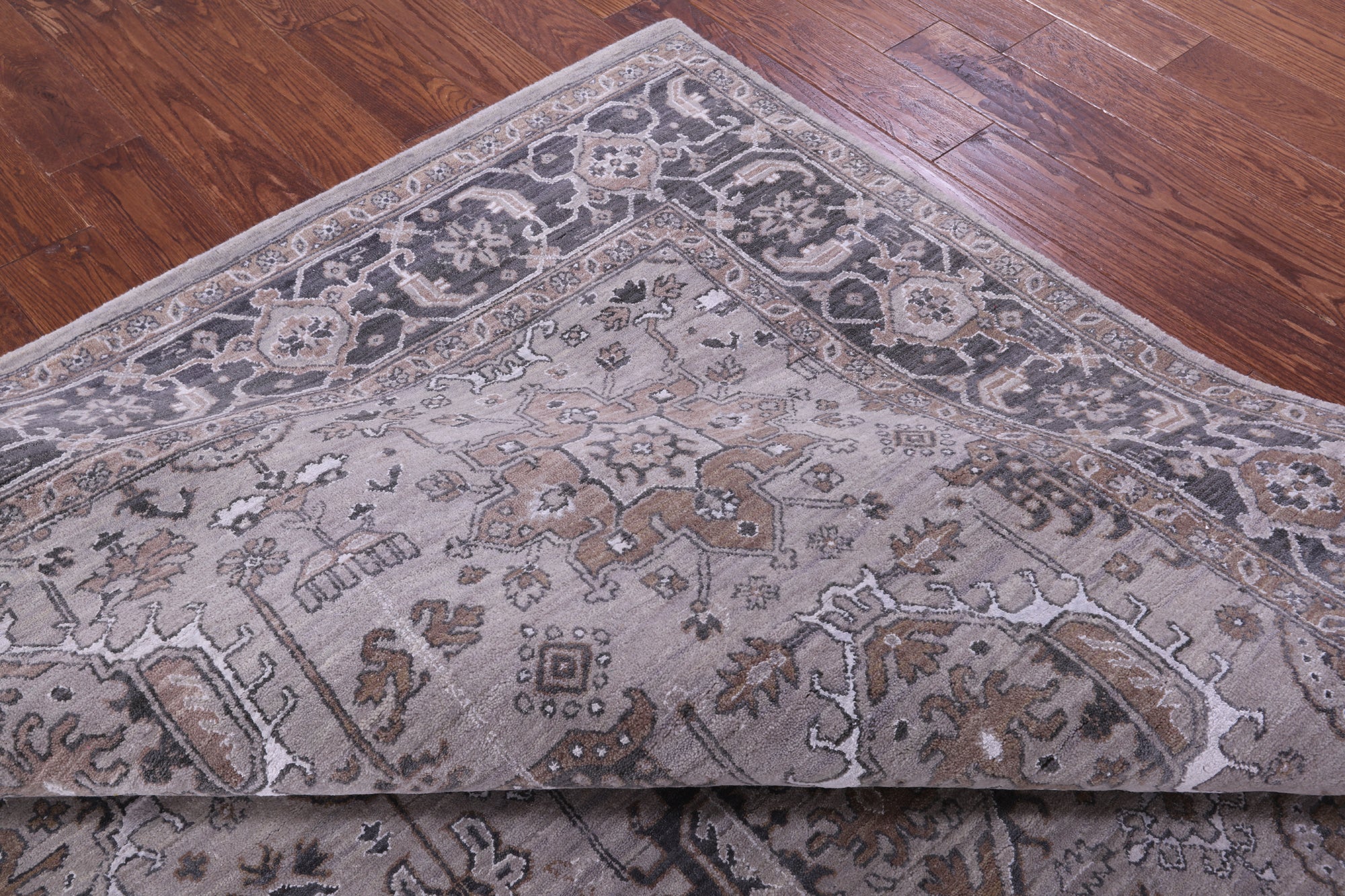 Grey Persian Fine Serapi Hand Knotted Wool & Silk Rug - 8' 2" X 10' 6" - Golden Nile