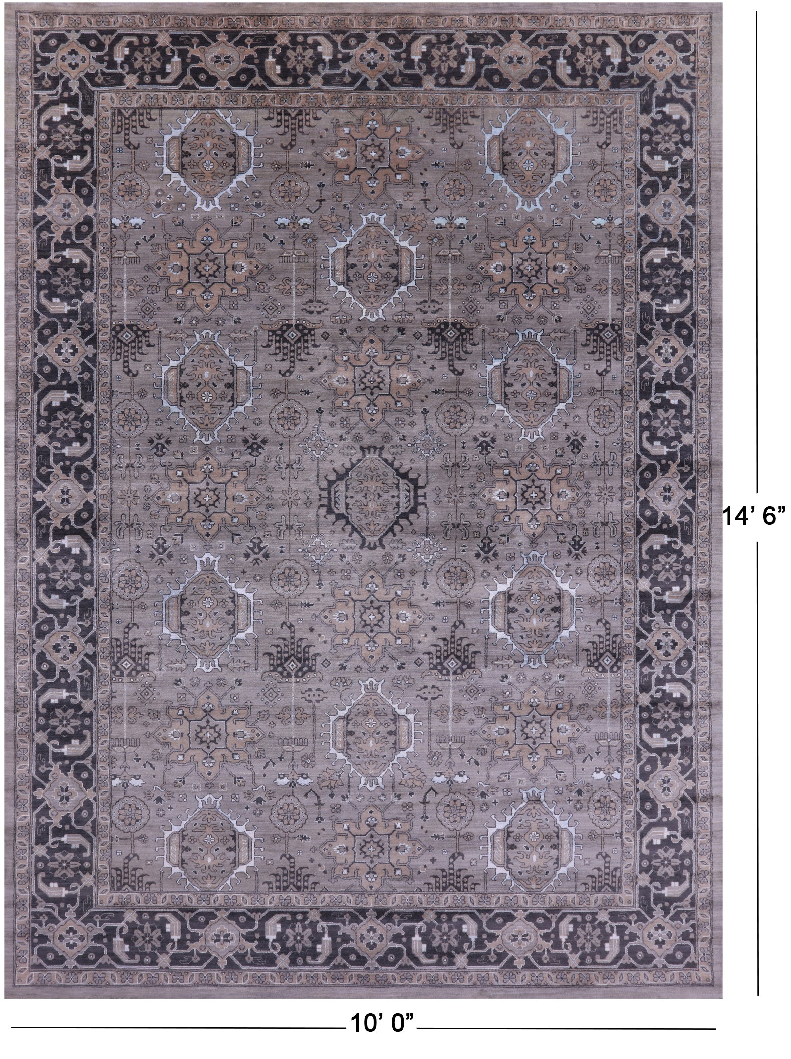 Grey Persian Fine Serapi Hand Knotted Wool & Silk Rug - 10' 0" X 14' 6" - Golden Nile