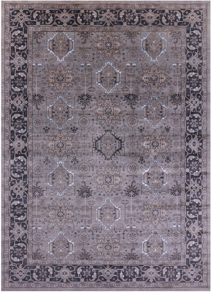Grey Persian Fine Serapi Hand Knotted Wool & Silk Rug - 10' 0" X 14' 6" - Golden Nile