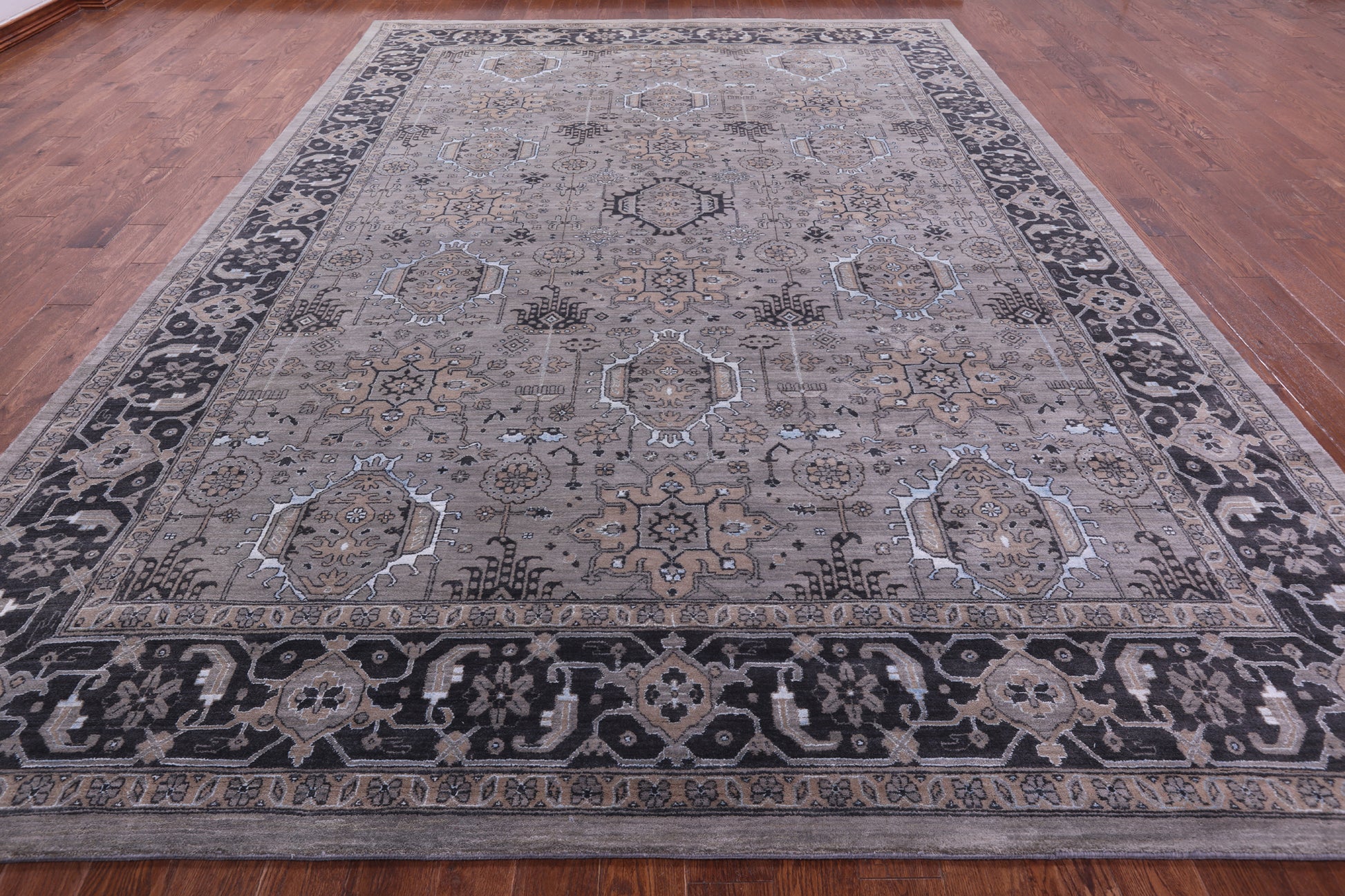 Grey Persian Fine Serapi Hand Knotted Wool & Silk Rug - 10' 0" X 14' 6" - Golden Nile