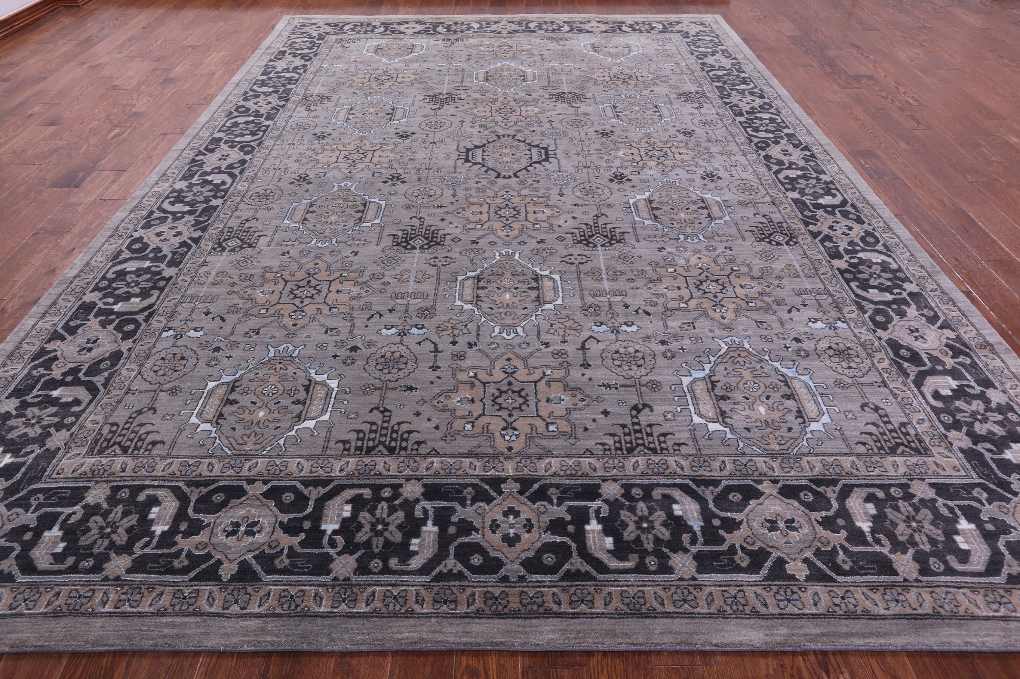 Grey Persian Fine Serapi Hand Knotted Wool & Silk Rug - 10' 0" X 14' 6" - Golden Nile