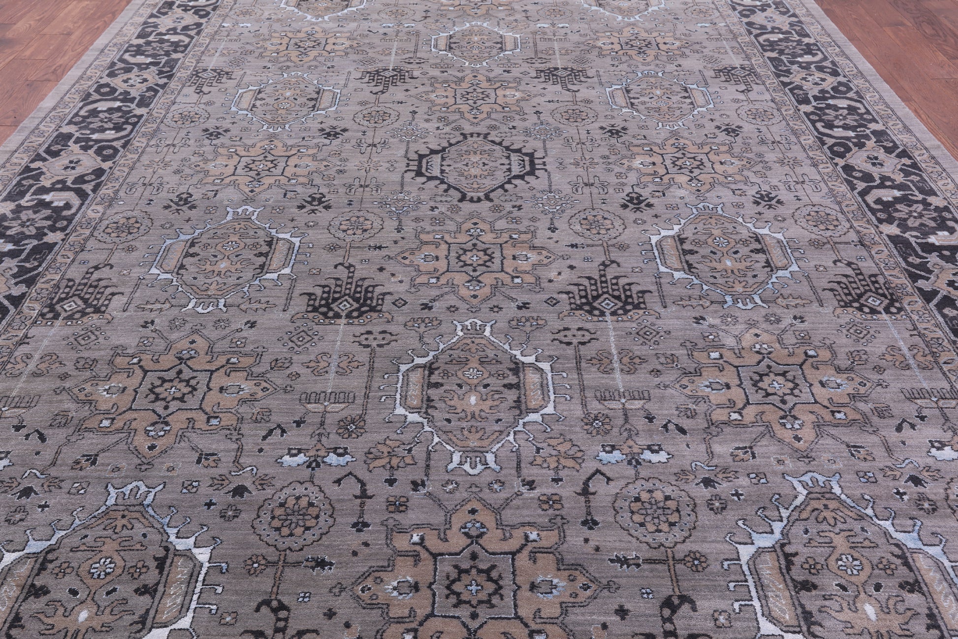 Grey Persian Fine Serapi Hand Knotted Wool & Silk Rug - 10' 0" X 14' 6" - Golden Nile