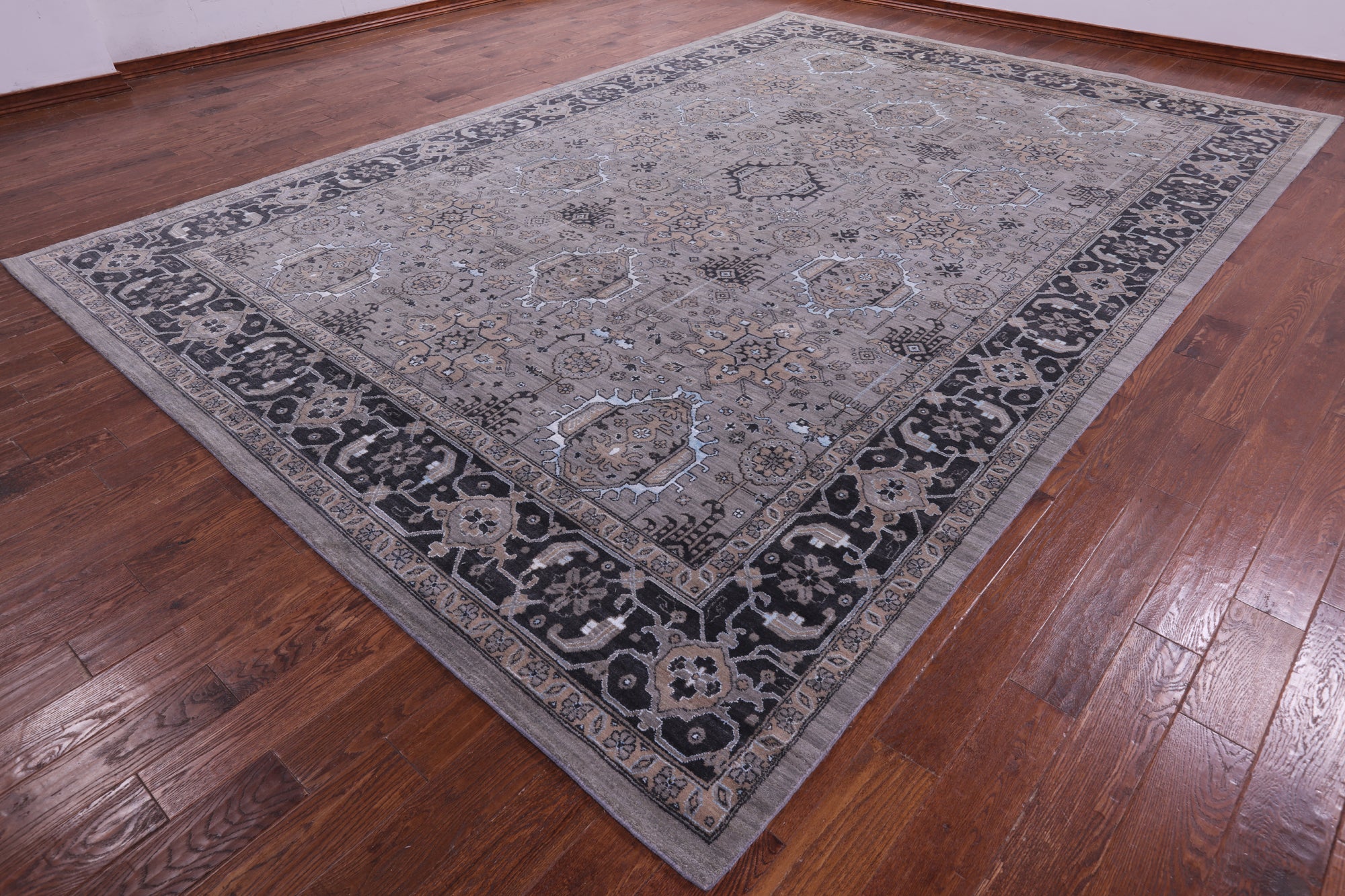 Grey Persian Fine Serapi Hand Knotted Wool & Silk Rug - 10' 0" X 14' 6" - Golden Nile