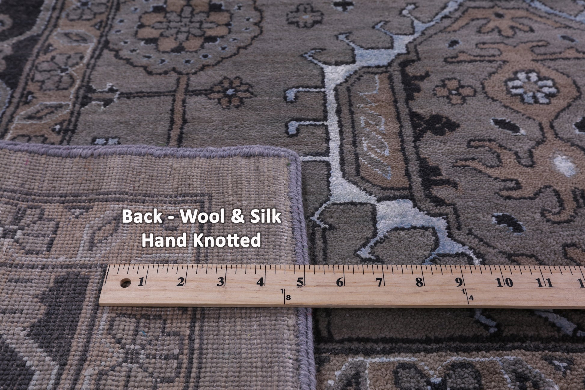 Grey Persian Fine Serapi Hand Knotted Wool & Silk Rug - 10' 0" X 14' 6" - Golden Nile