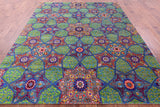 Green Persian Tabriz Handmade Wool & Silk Rug - 7' 11" X 10' 2" - Golden Nile