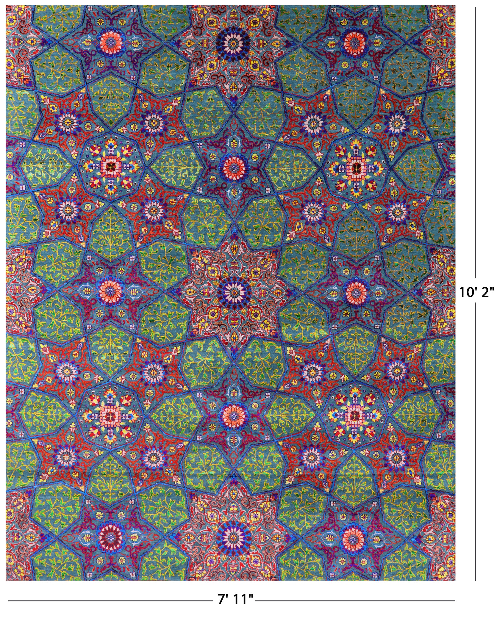 Green Persian Tabriz Handmade Wool & Silk Rug - 7' 11" X 10' 2" - Golden Nile