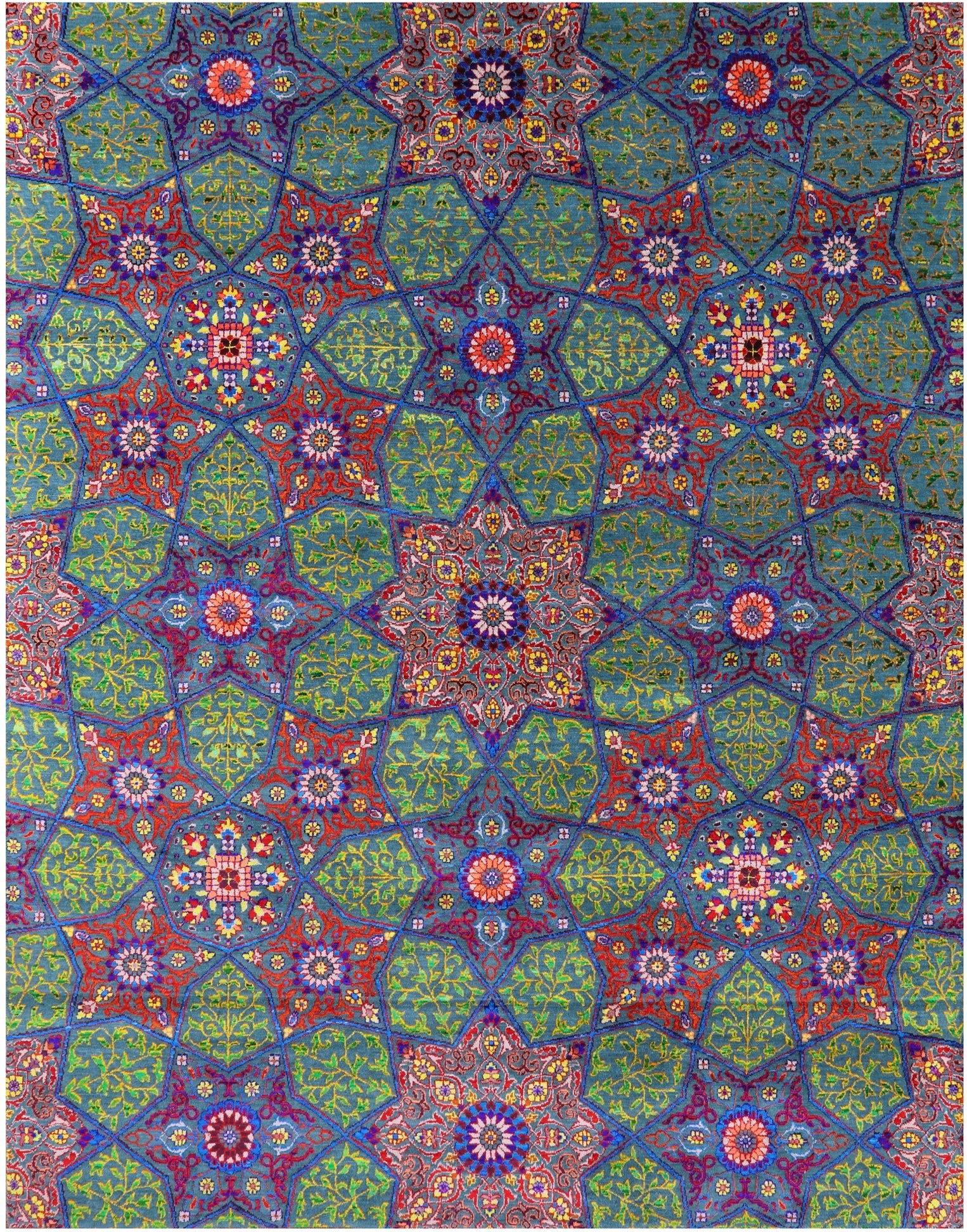 Green Persian Tabriz Handmade Wool & Silk Rug - 7' 11" X 10' 2" - Golden Nile