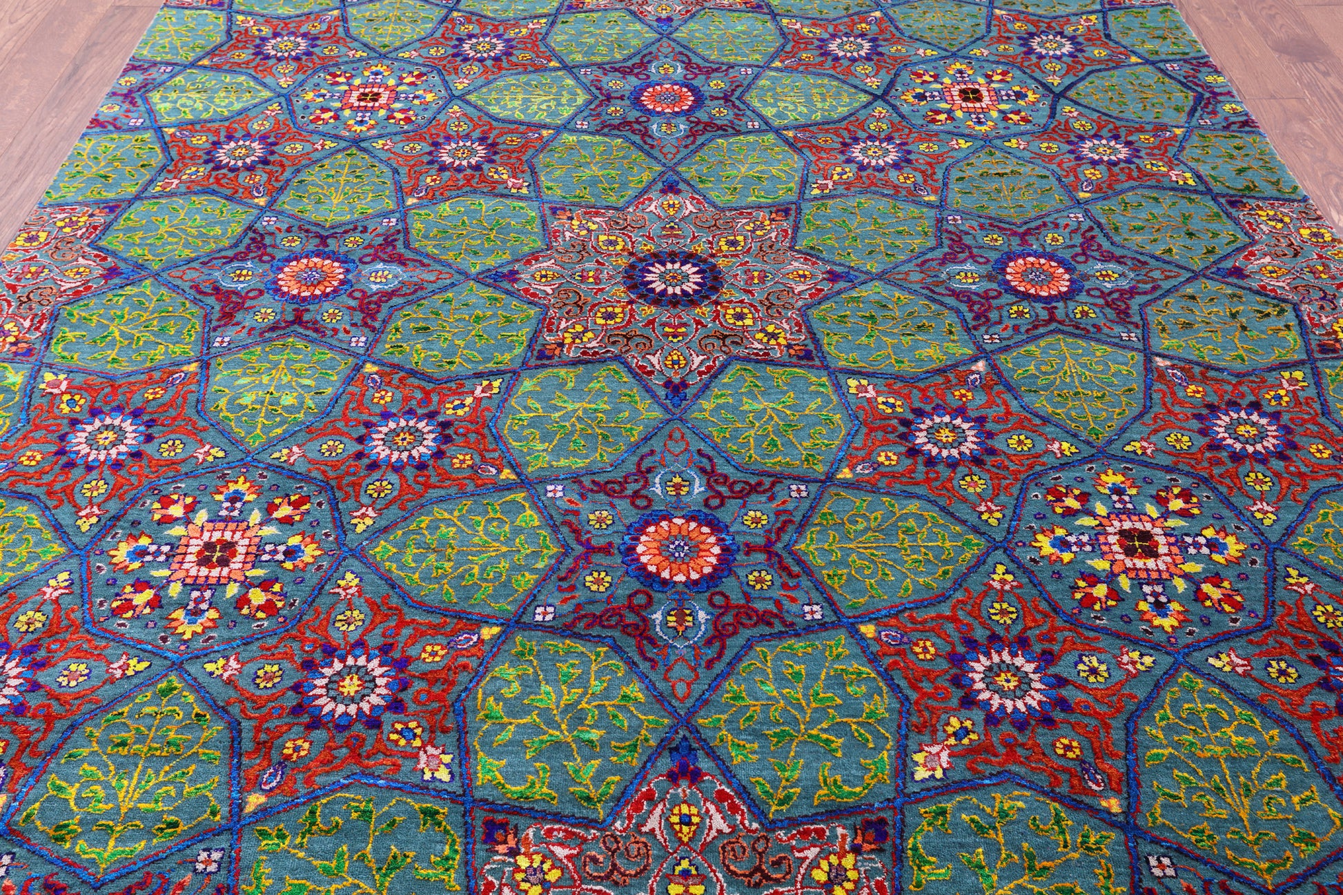 Green Persian Tabriz Handmade Wool & Silk Rug - 7' 11" X 10' 2" - Golden Nile
