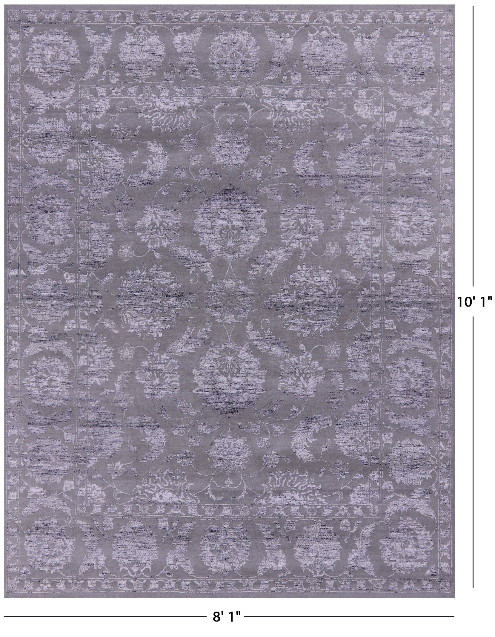 Grey Persian Tabriz Hand Knotted Wool & Silk Rug - 8' 1" X 10' 1" - Golden Nile