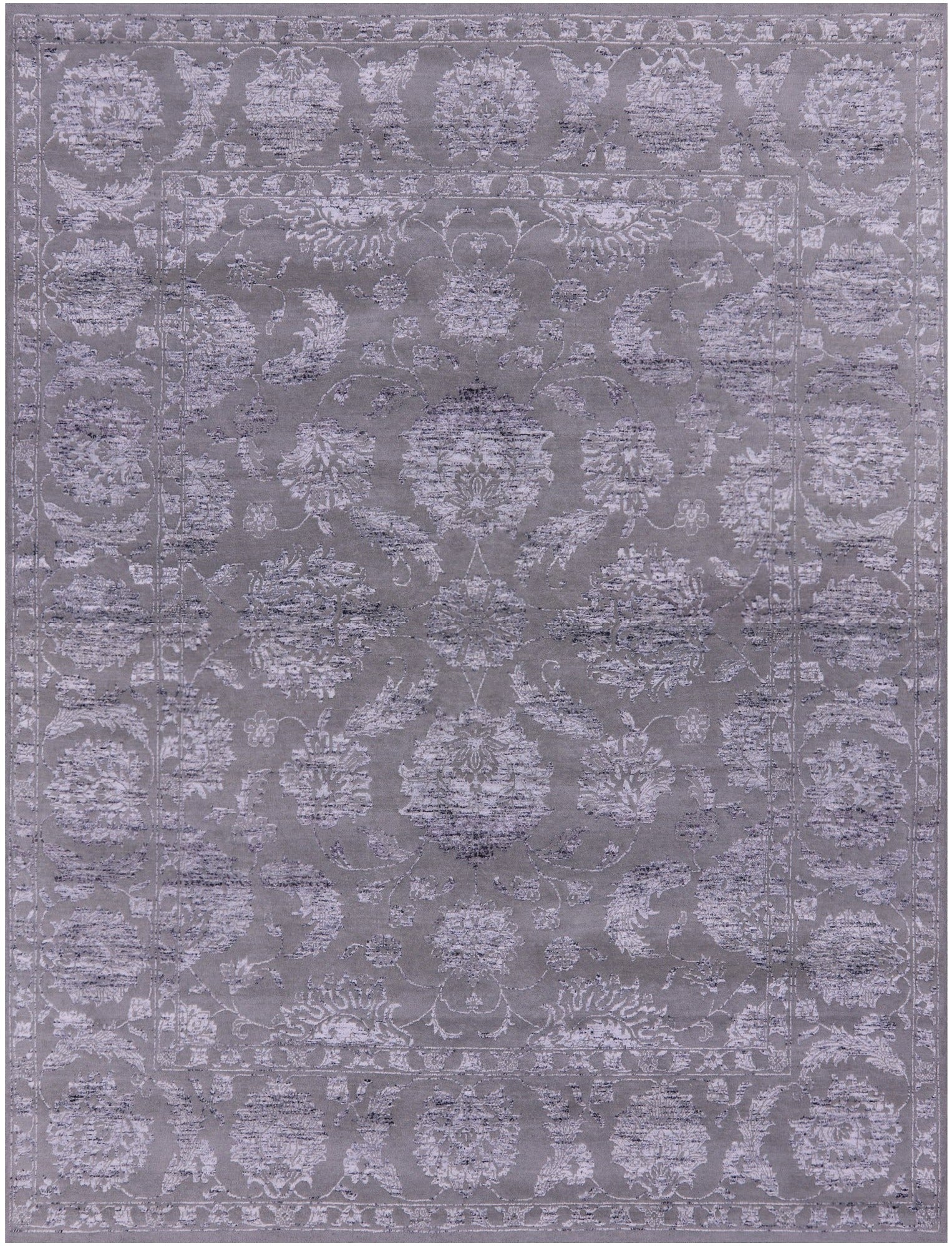 Grey Persian Tabriz Hand Knotted Wool & Silk Rug - 8' 1" X 10' 1" - Golden Nile