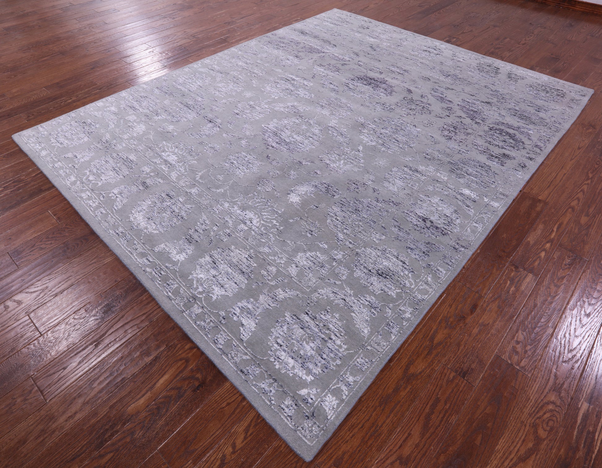 Grey Persian Tabriz Hand Knotted Wool & Silk Rug - 8' 1" X 10' 1" - Golden Nile