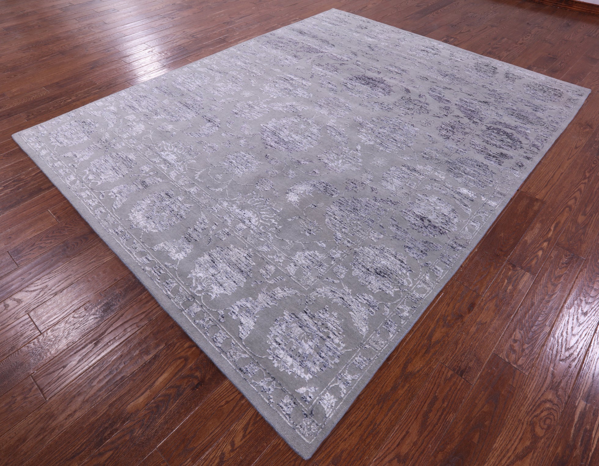 Grey Persian Tabriz Hand Knotted Wool & Silk Rug - 8' 1" X 10' 1" - Golden Nile