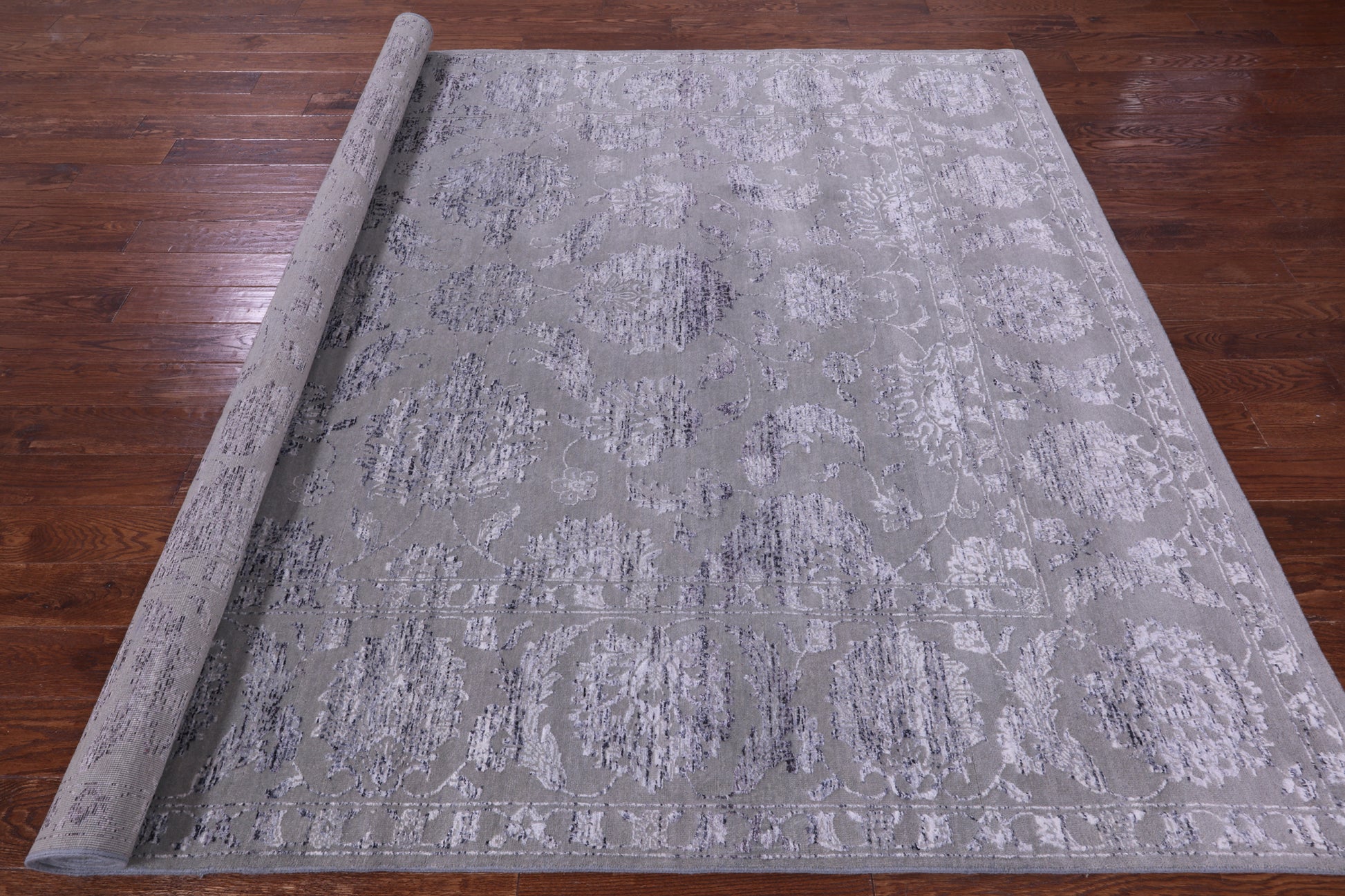 Grey Persian Tabriz Hand Knotted Wool & Silk Rug - 8' 1" X 10' 1" - Golden Nile