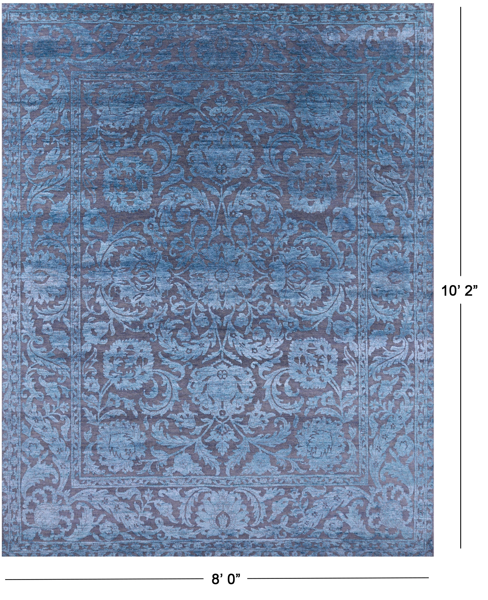 Grey Persian Tabriz Hand Knotted Wool & Silk Rug - 8' 0" X 10' 2" - Golden Nile