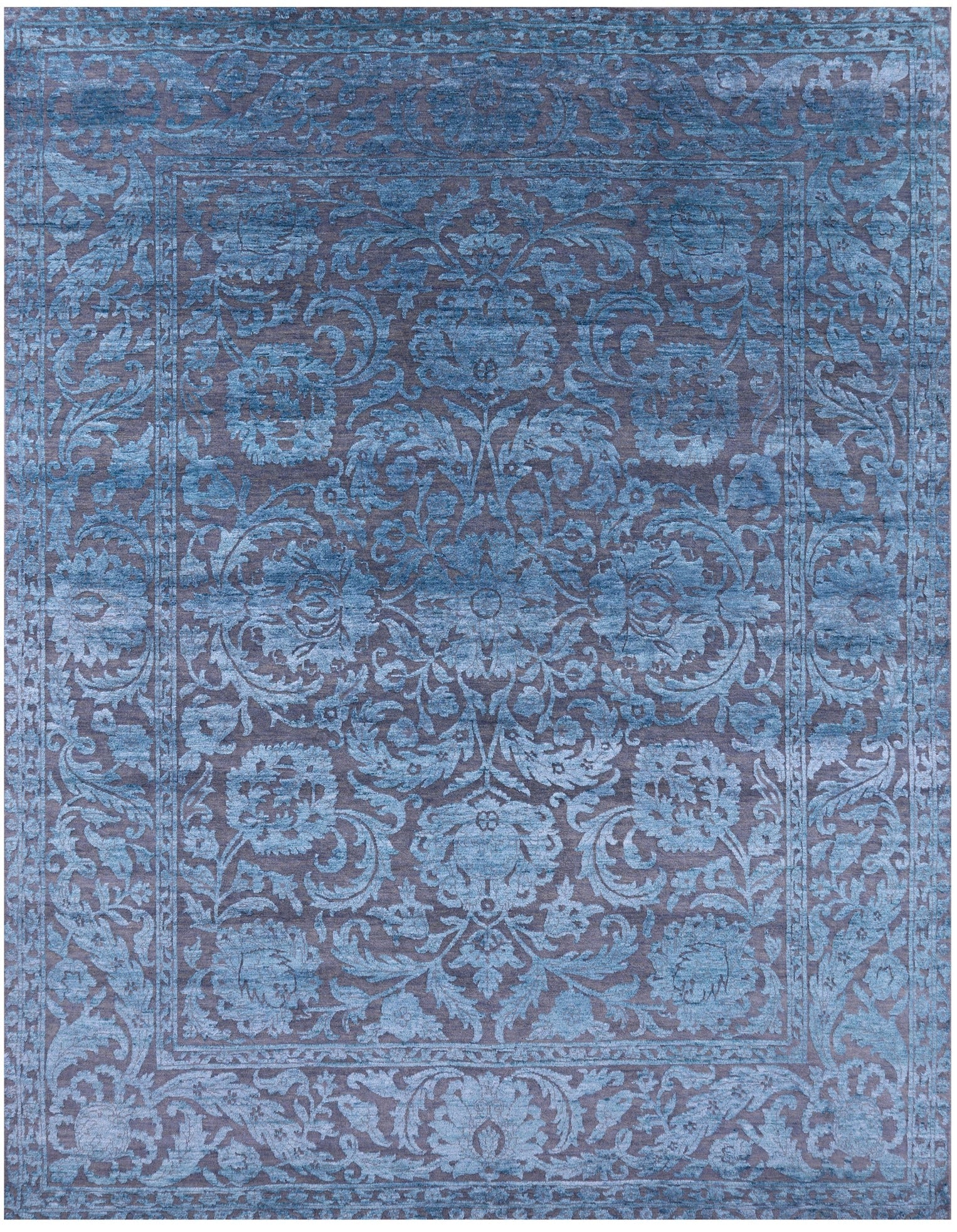 Grey Persian Tabriz Hand Knotted Wool & Silk Rug - 8' 0" X 10' 2" - Golden Nile