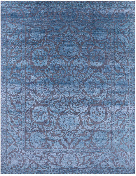 Grey Persian Tabriz Hand Knotted Wool & Silk Rug - 8' 0" X 10' 2" - Golden Nile