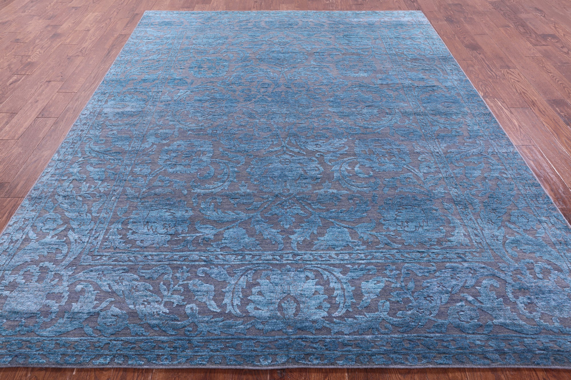 Grey Persian Tabriz Hand Knotted Wool & Silk Rug - 8' 0" X 10' 2" - Golden Nile