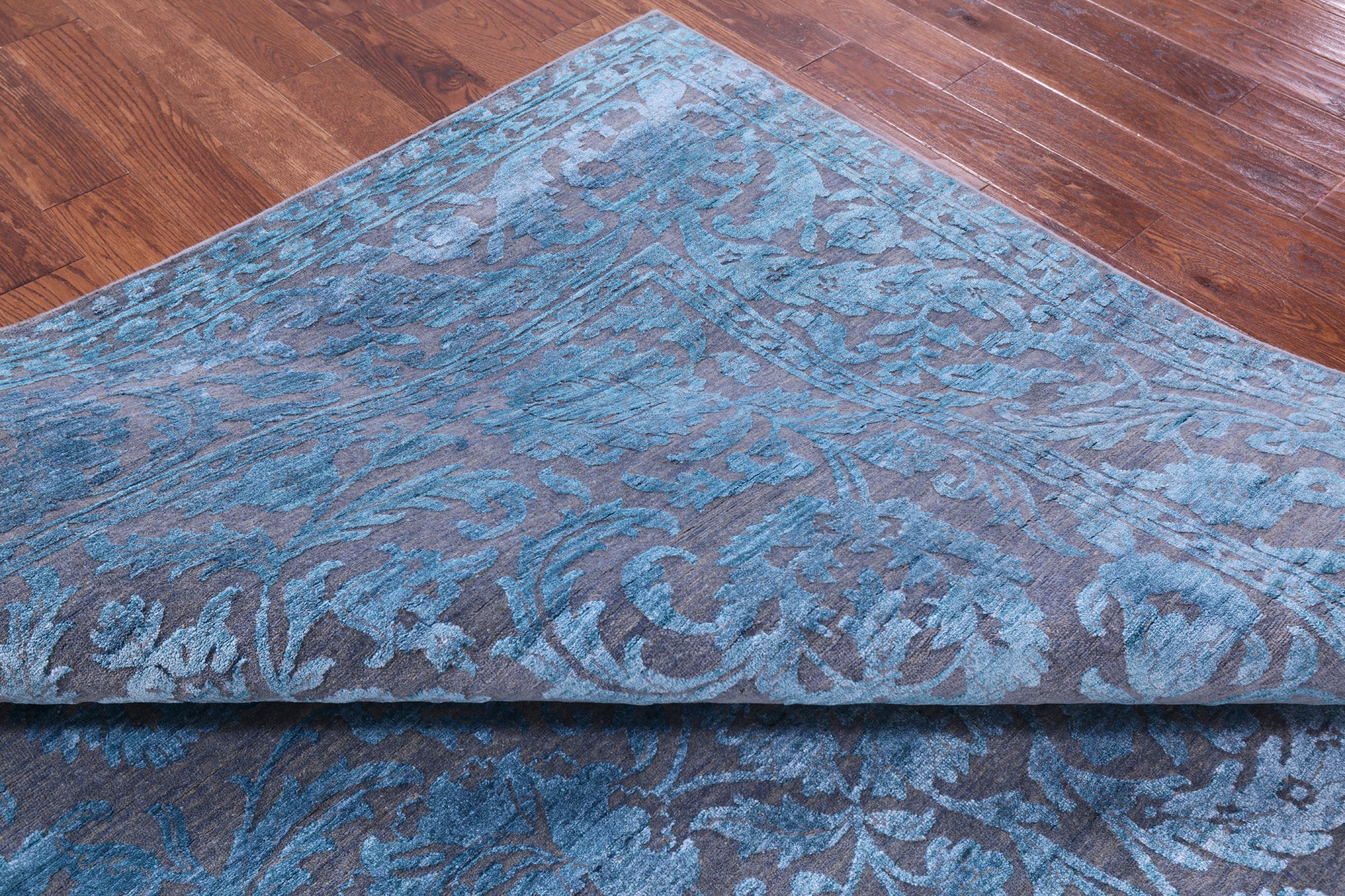 Grey Persian Tabriz Hand Knotted Wool & Silk Rug - 8' 0" X 10' 2" - Golden Nile