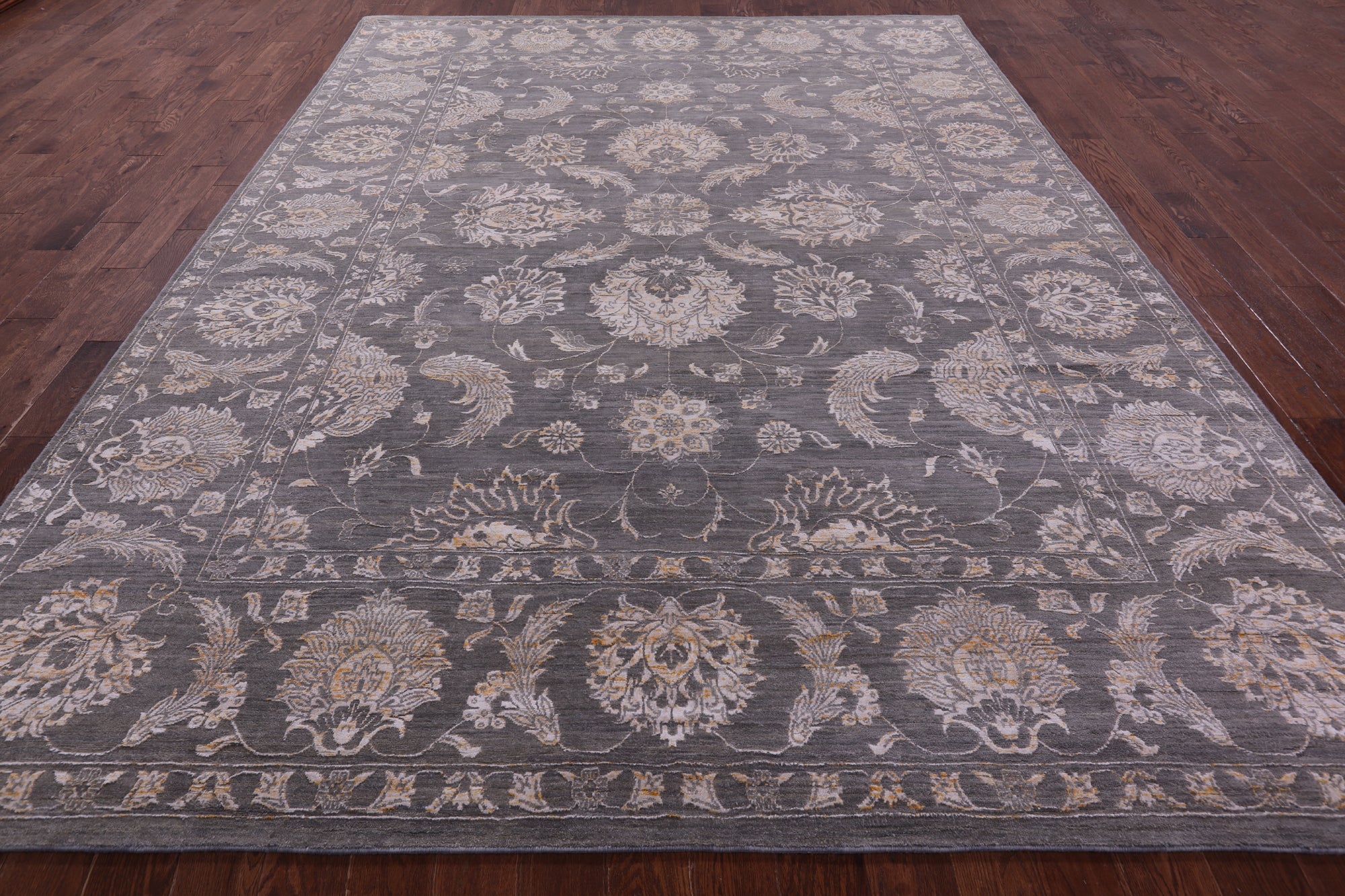 Grey Persian Tabriz Hand Knotted Wool & Silk Rug - 9' 1" X 12' 3" - Golden Nile
