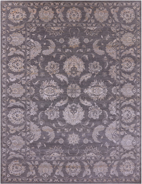 Grey Persian Tabriz Hand Knotted Wool & Silk Rug - 9' 1" X 12' 3" - Golden Nile