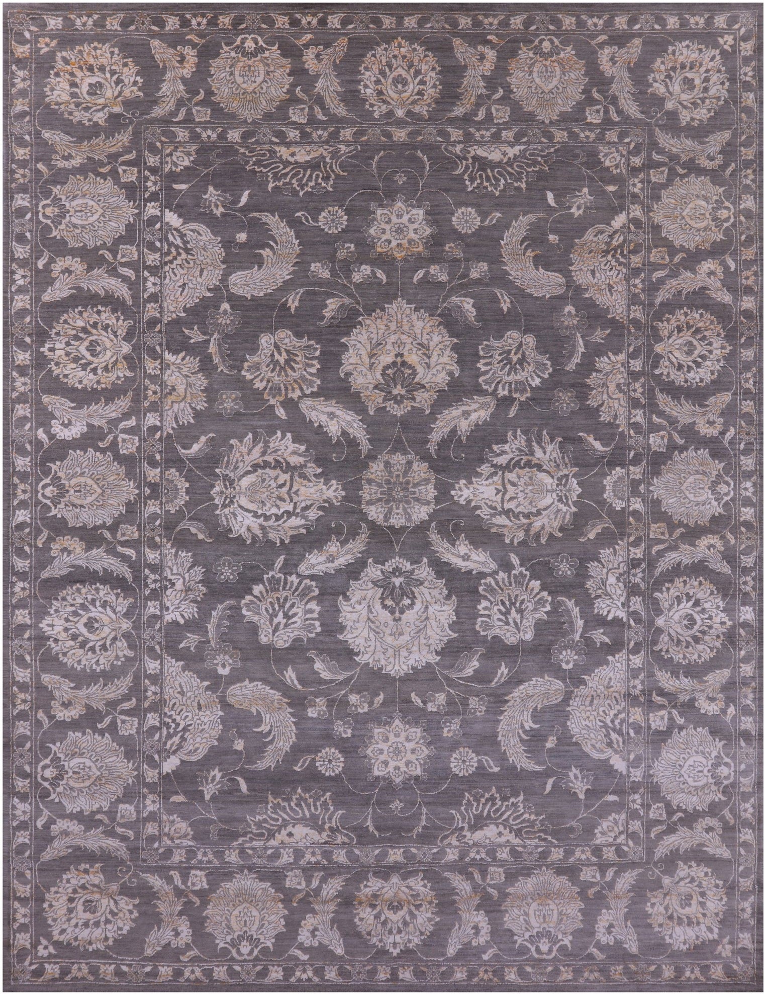 Grey Persian Tabriz Hand Knotted Wool & Silk Rug - 9' 1" X 12' 3" - Golden Nile