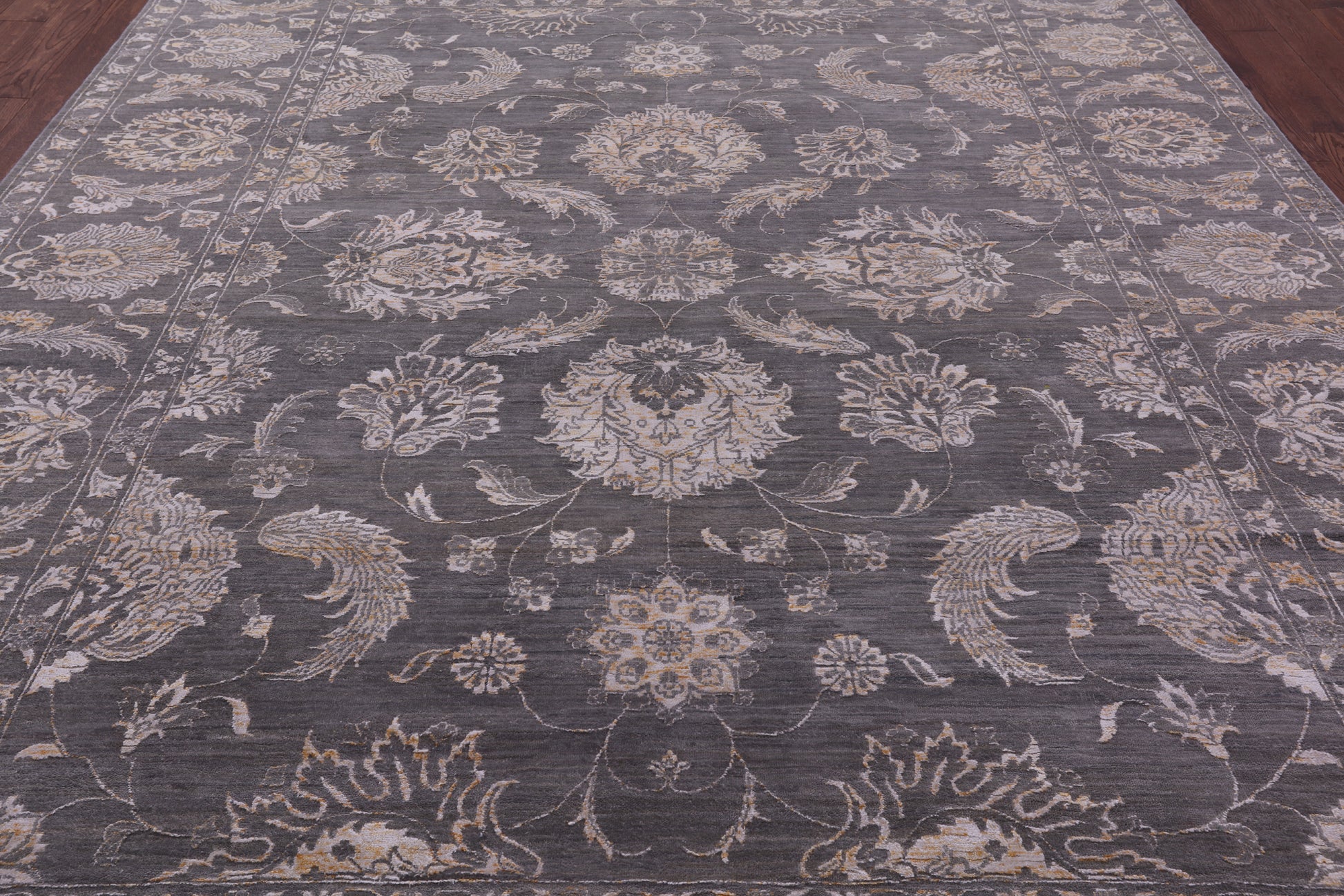 Grey Persian Tabriz Hand Knotted Wool & Silk Rug - 9' 1" X 12' 3" - Golden Nile