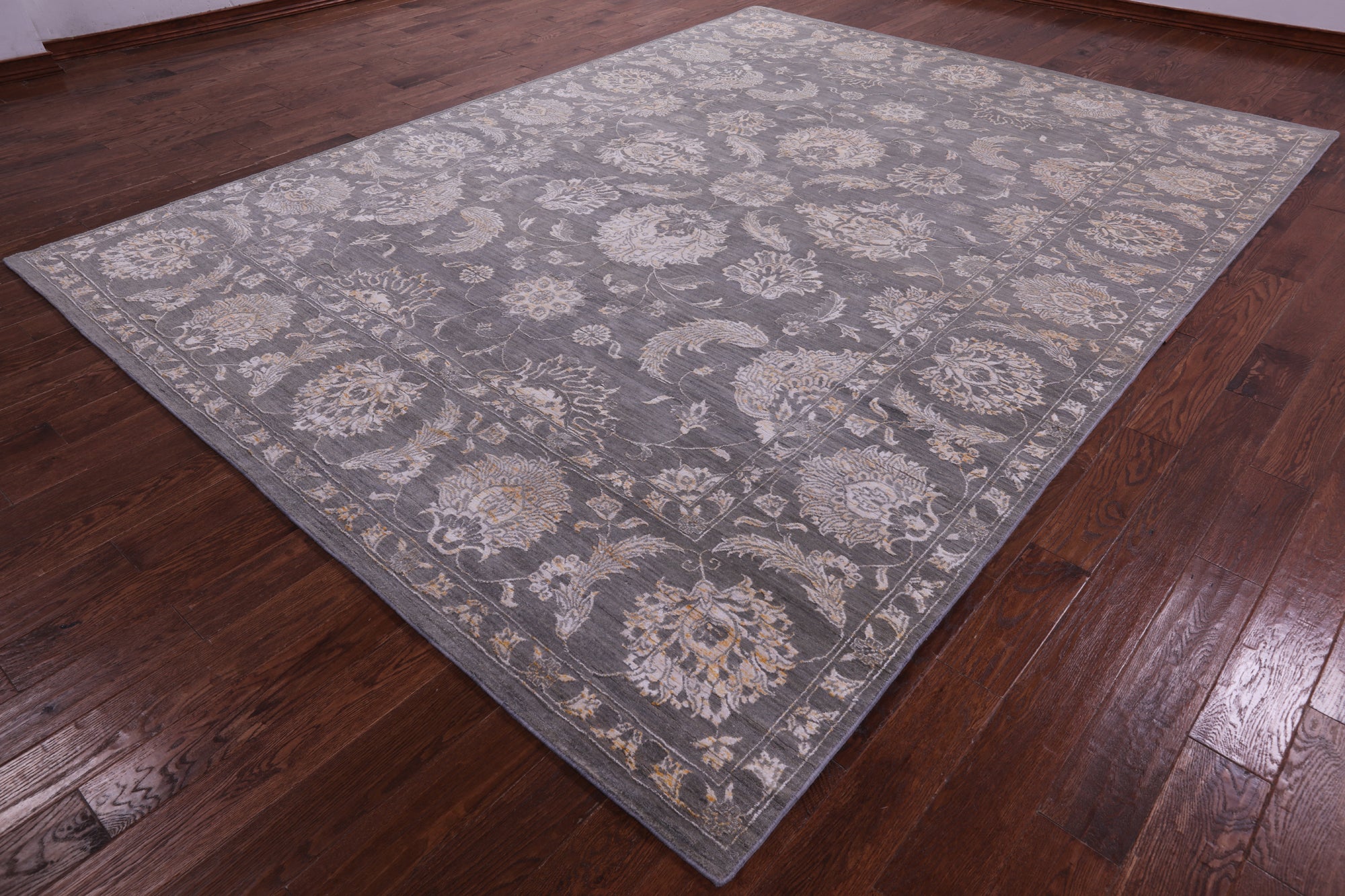 Grey Persian Tabriz Hand Knotted Wool & Silk Rug - 9' 1" X 12' 3" - Golden Nile