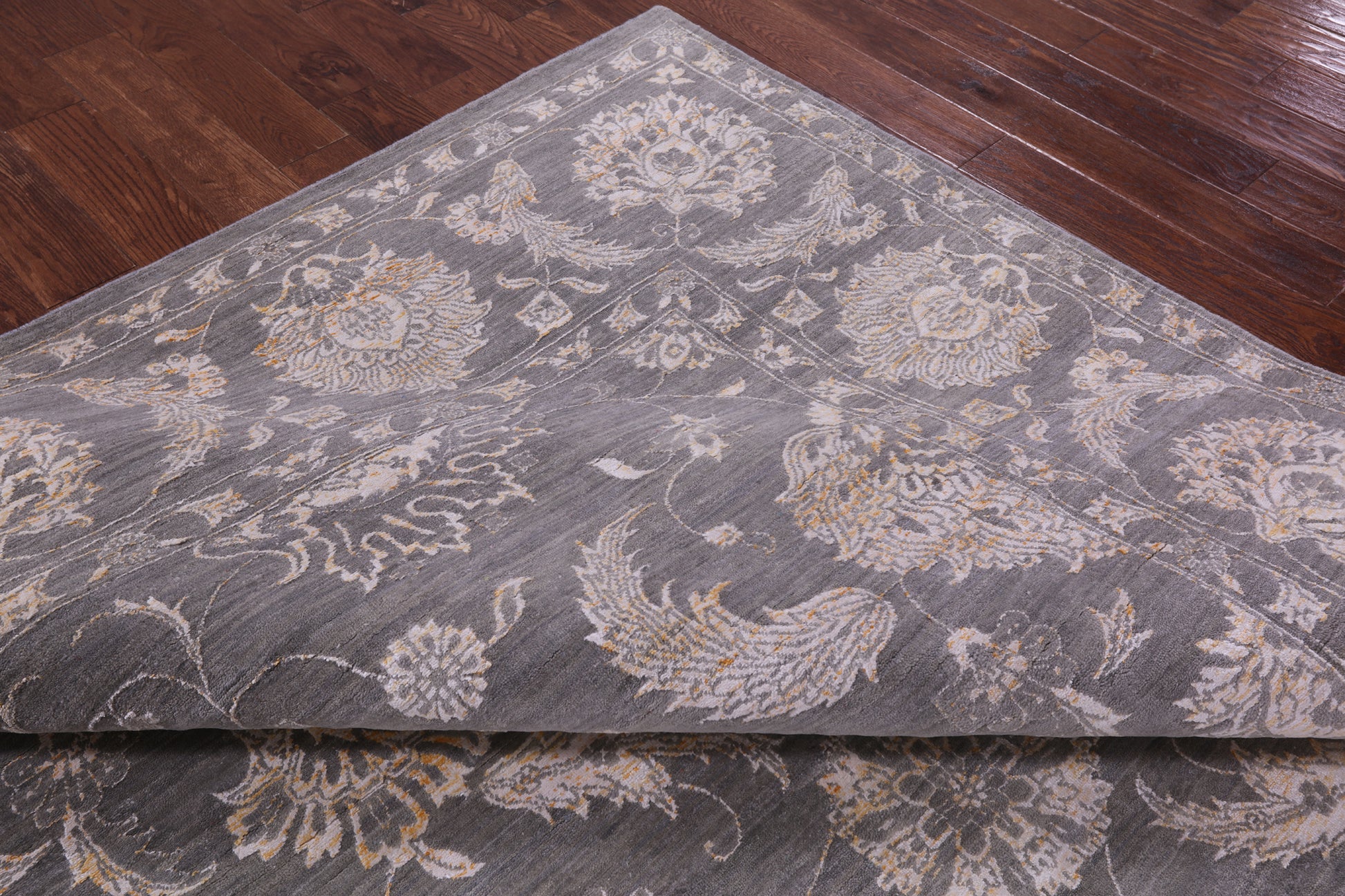 Grey Persian Tabriz Hand Knotted Wool & Silk Rug - 9' 1" X 12' 3" - Golden Nile